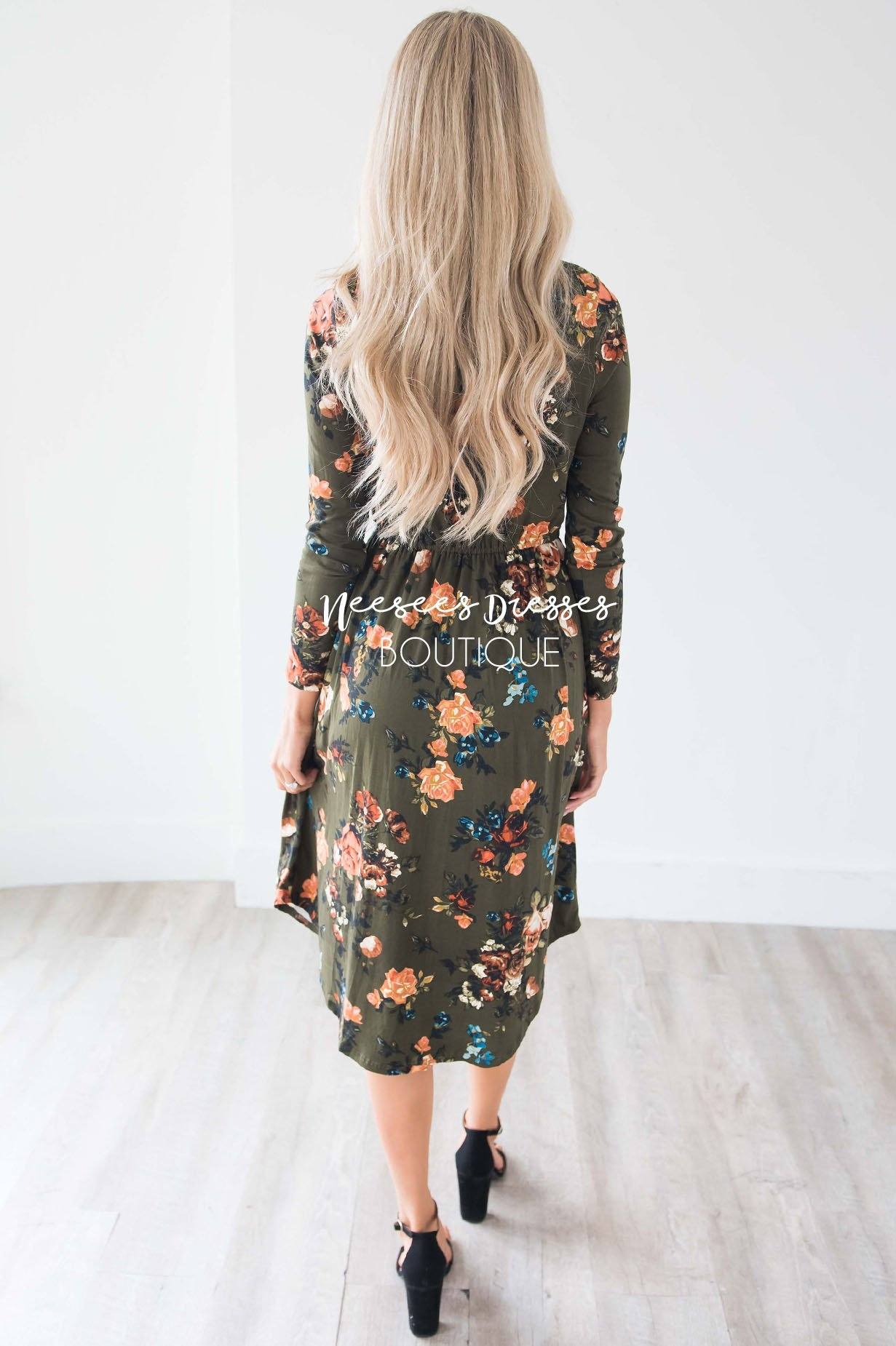 Olive In Bloom Long Sleeves Dress Modest Dresses vendor-unknown