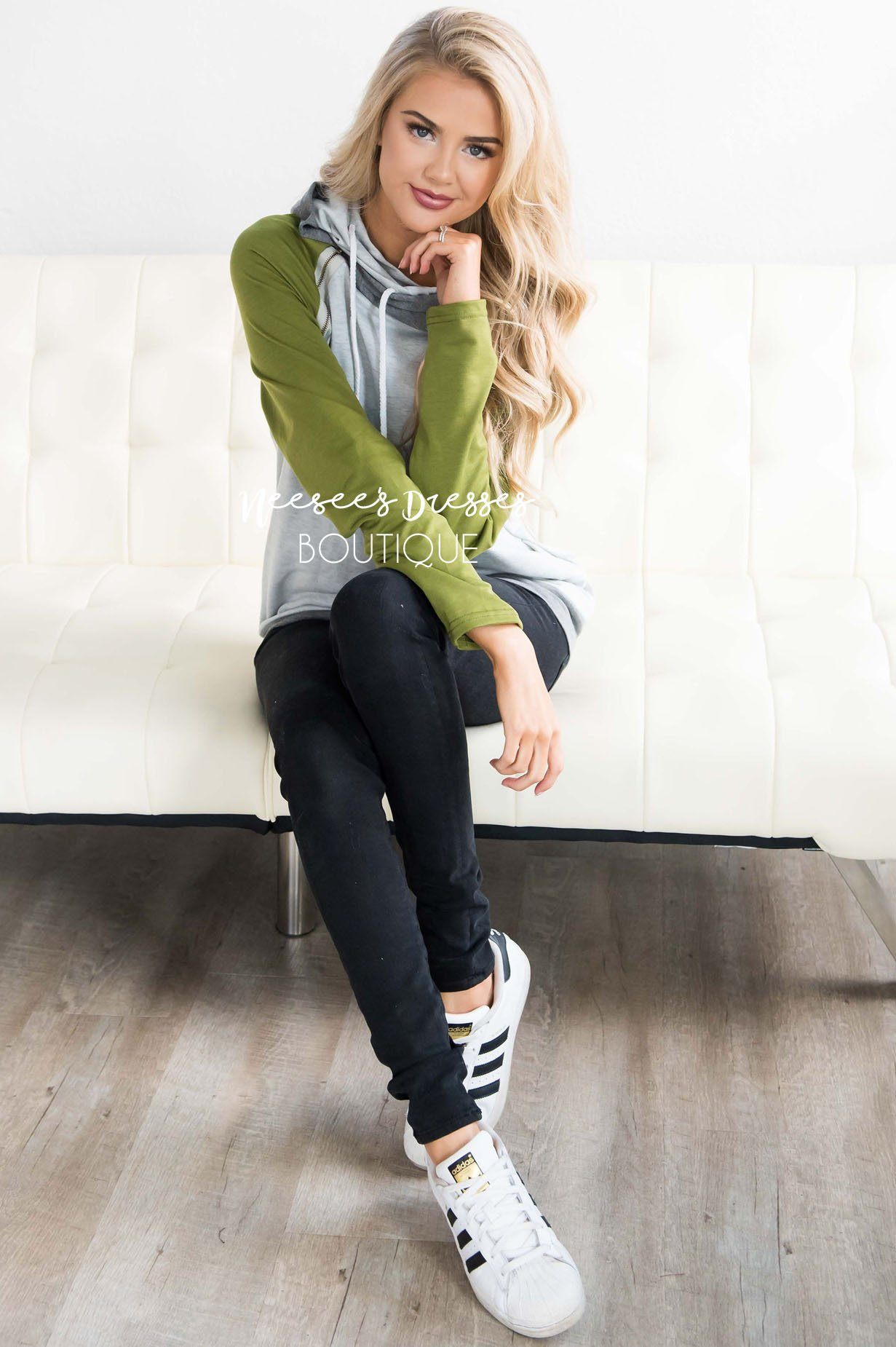 Shoulder Zip Double Hoodie Sweater Tops vendor-unknown