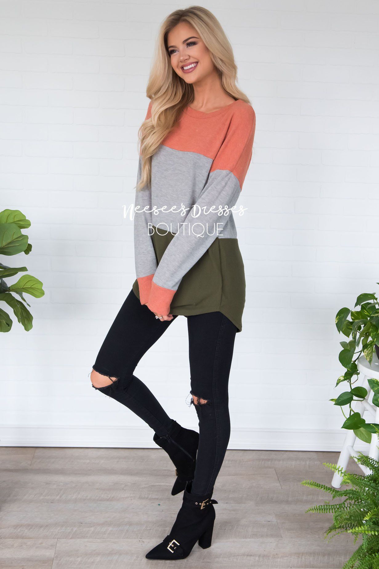 Darling Be Mine Color Block Sweater Modest Dresses vendor-unknown
