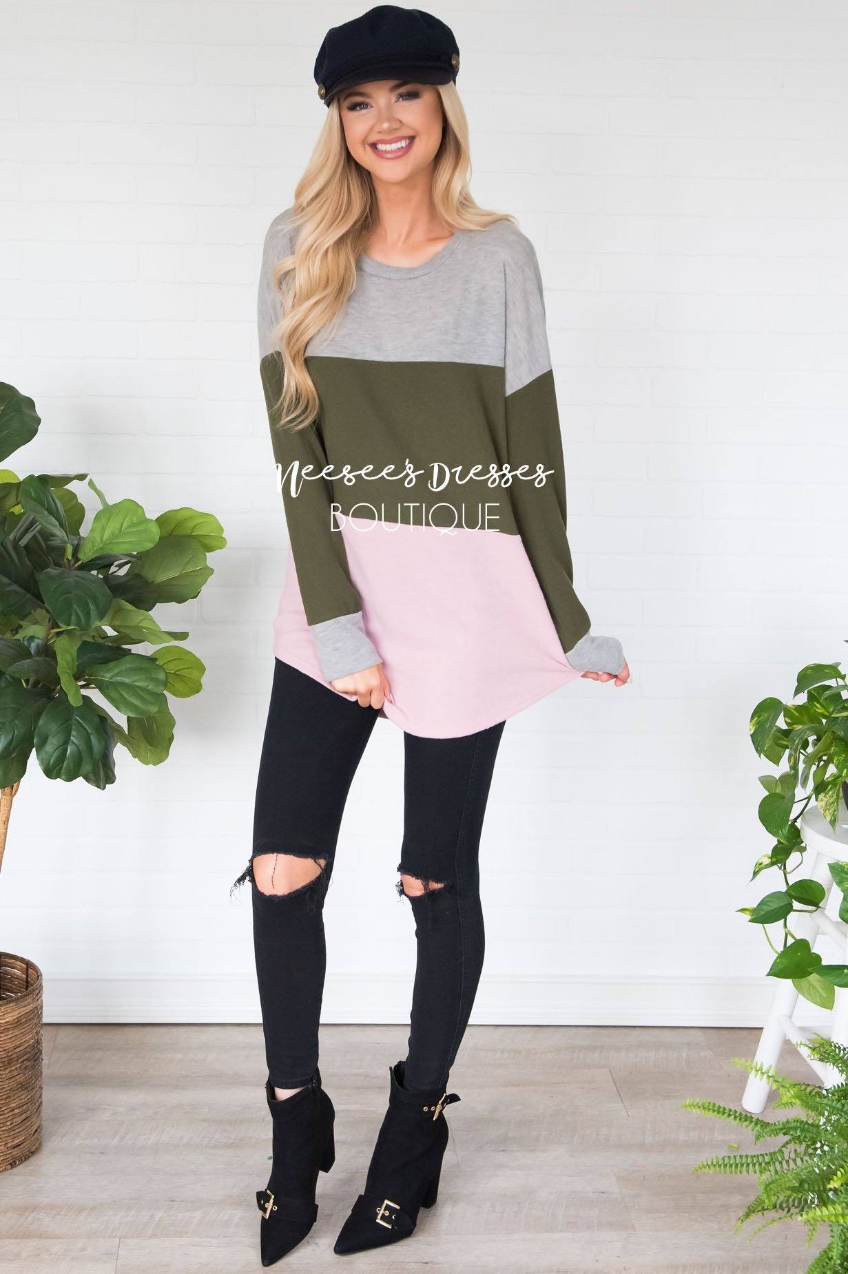 Darling Be Mine Color Block Sweater Modest Dresses vendor-unknown