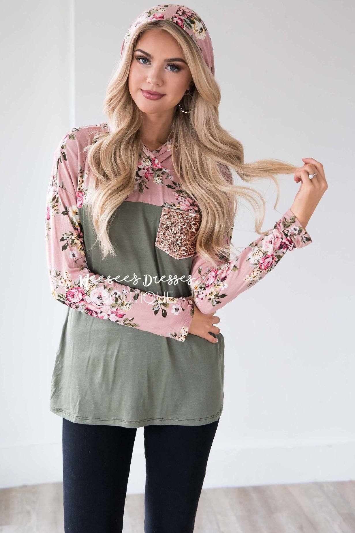 Like a Love Song Sequin Pocket Hoodie Tops vendor-unknown