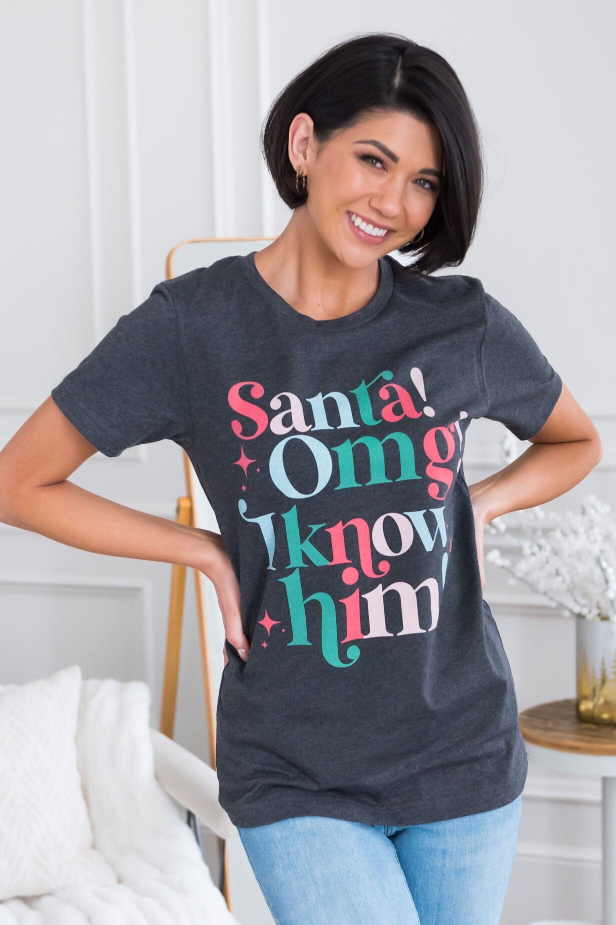 Santa OMG Modest Graphic Tee Modest Dresses vendor-unknown