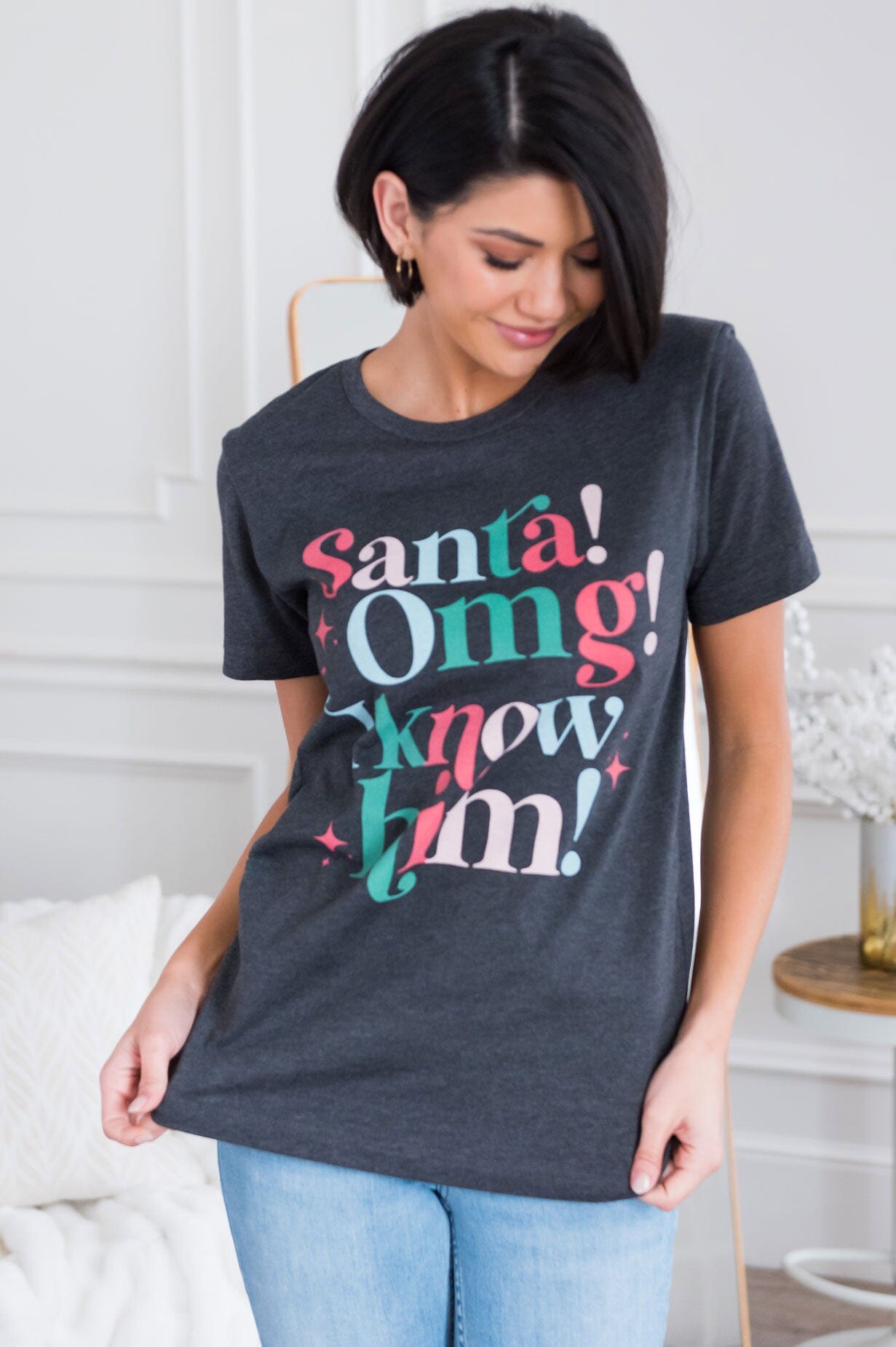 Santa OMG Modest Graphic Tee Modest Dresses vendor-unknown