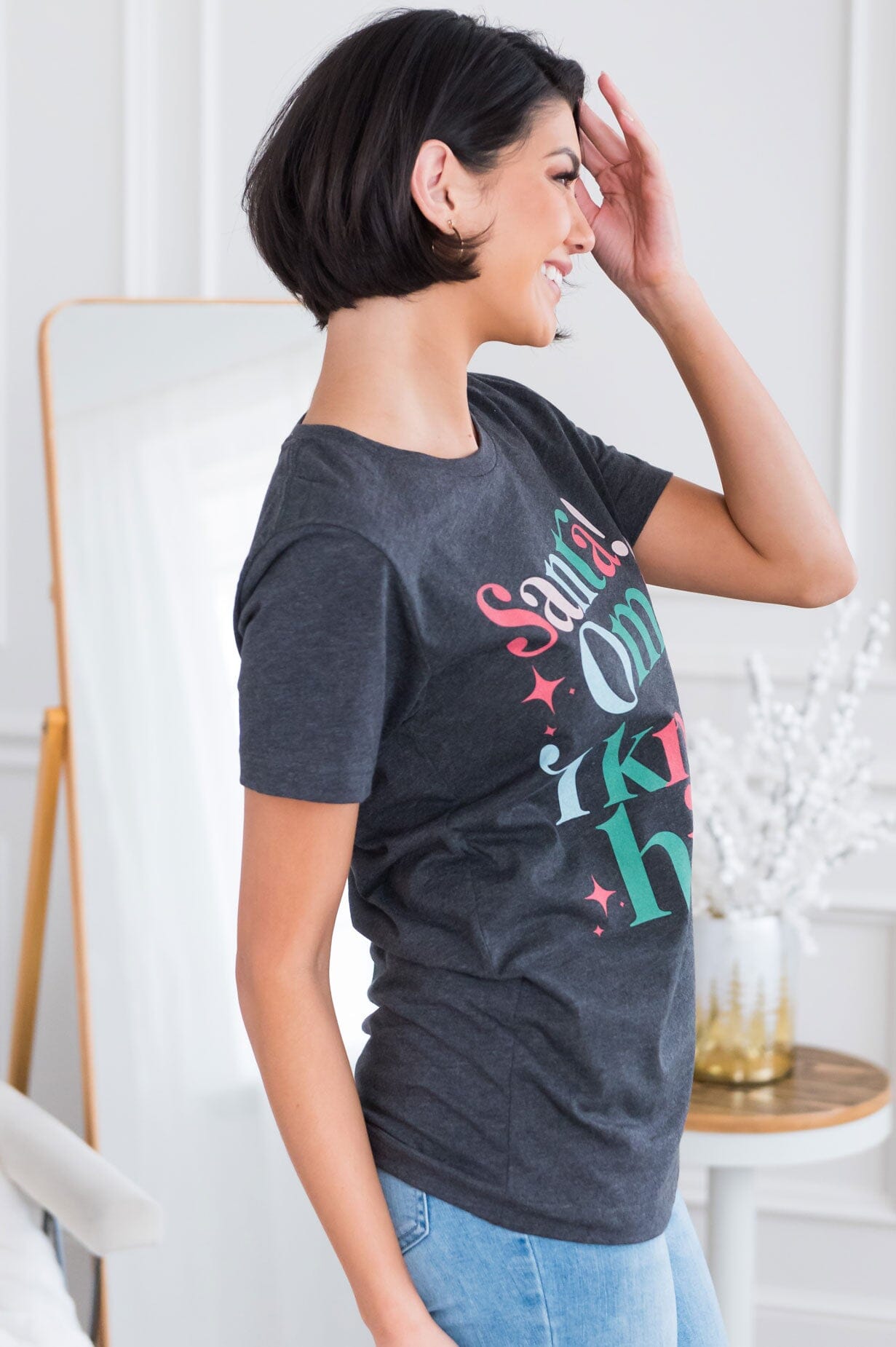 Santa OMG Modest Graphic Tee Modest Dresses vendor-unknown