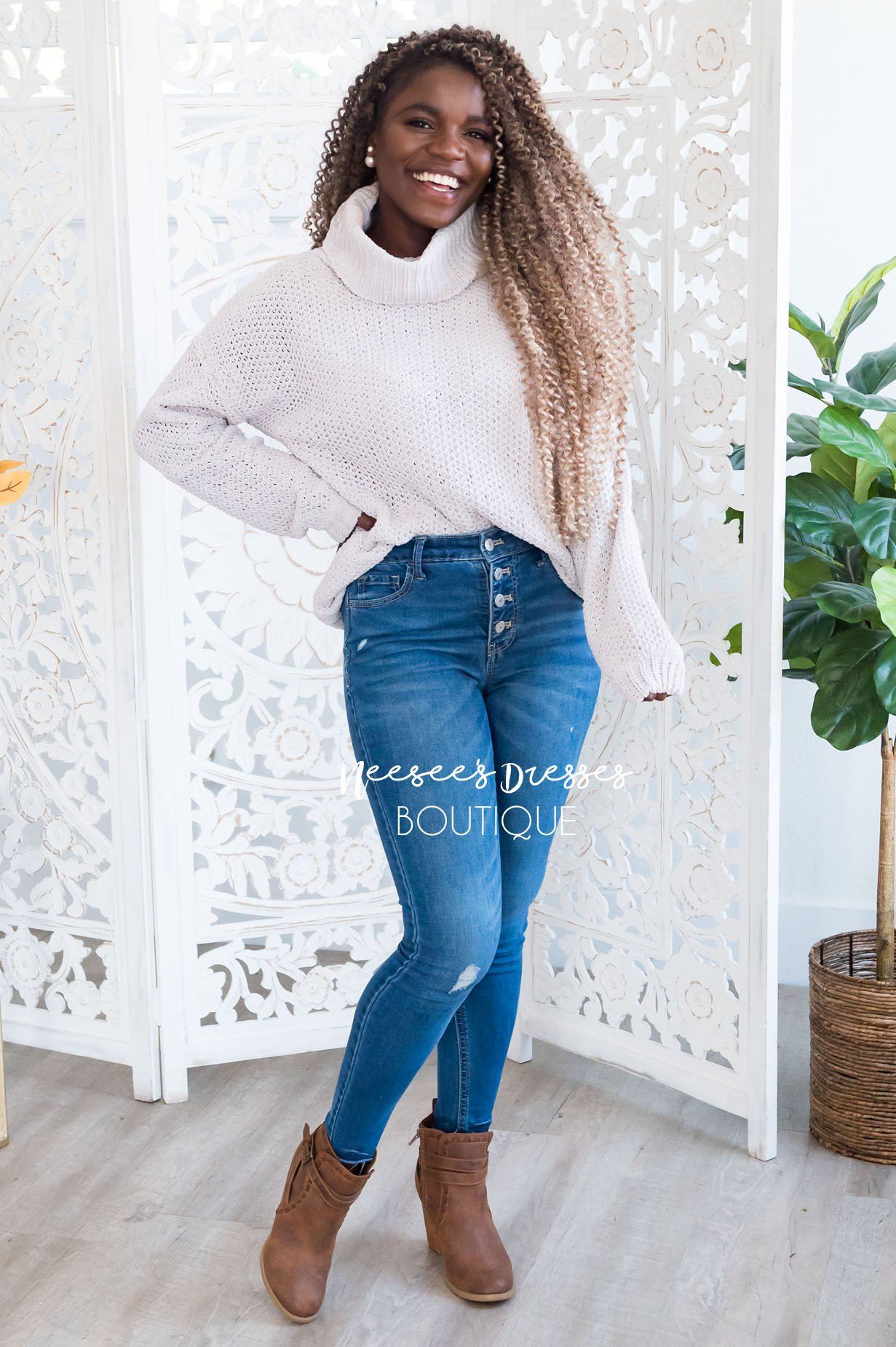 On The Hunt Modest Waffle Knit Sweater Modest Dresses vendor-unknown