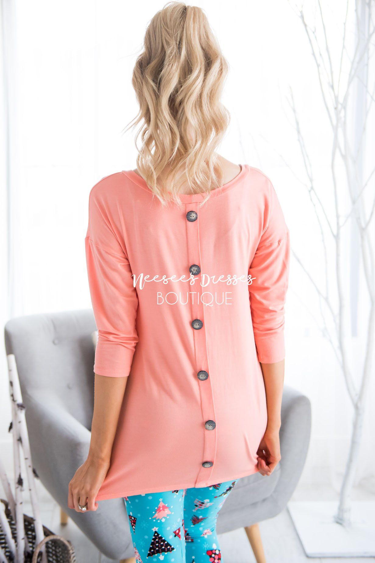 Button Back Pocket Tunic Modest Dresses vendor-unknown