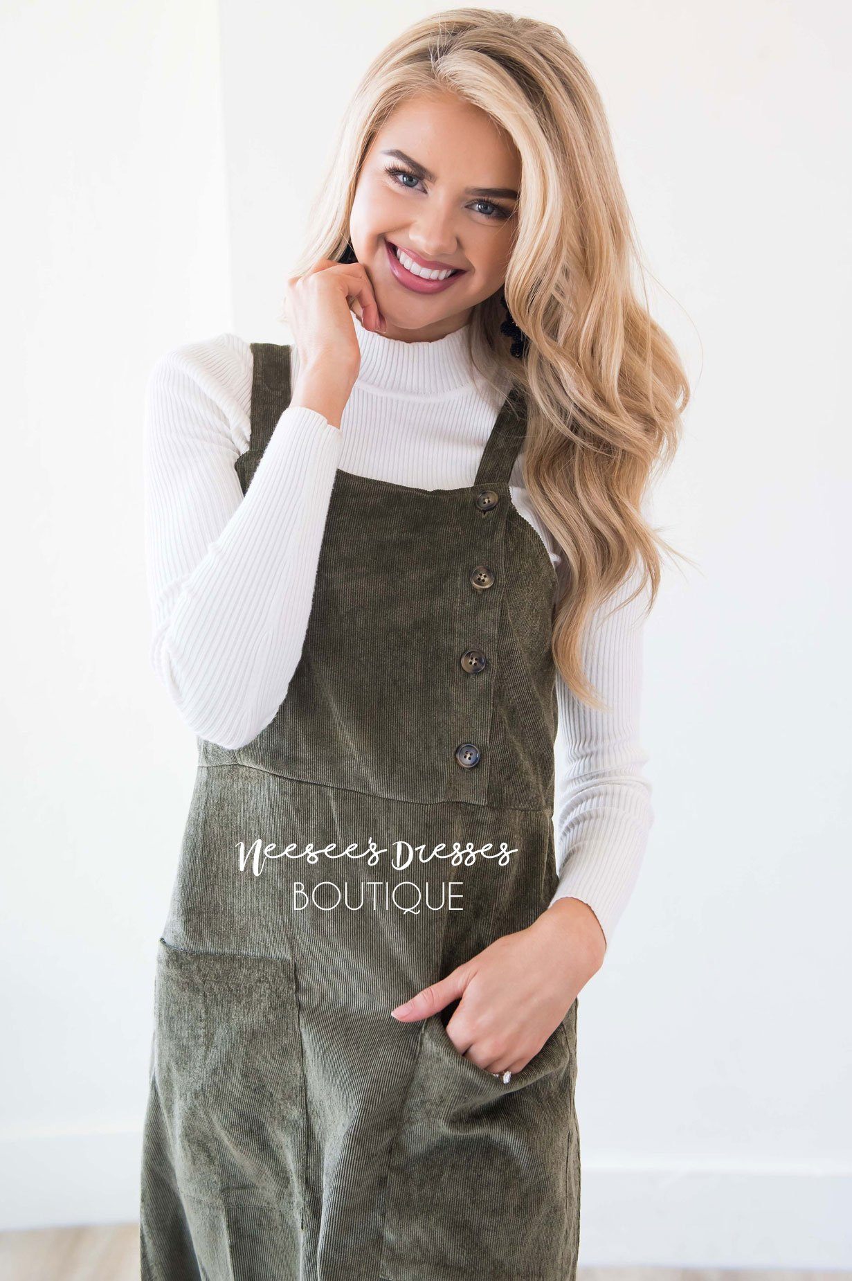 The Lennon Corduroy Overall Dress Modest Dresses vendor-unknown