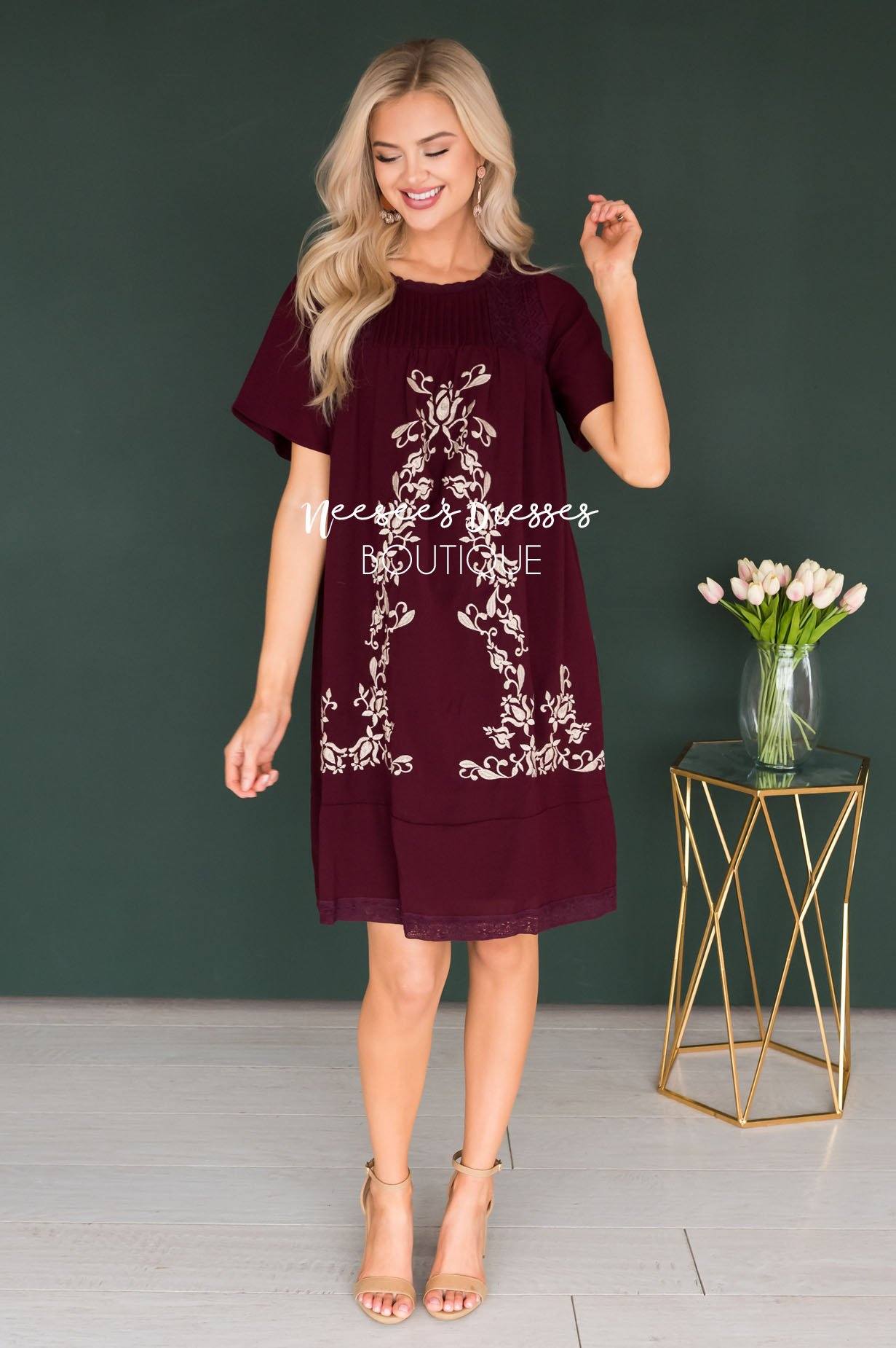 The Paige Embroidered Shift Dress Modest Dresses vendor-unknown