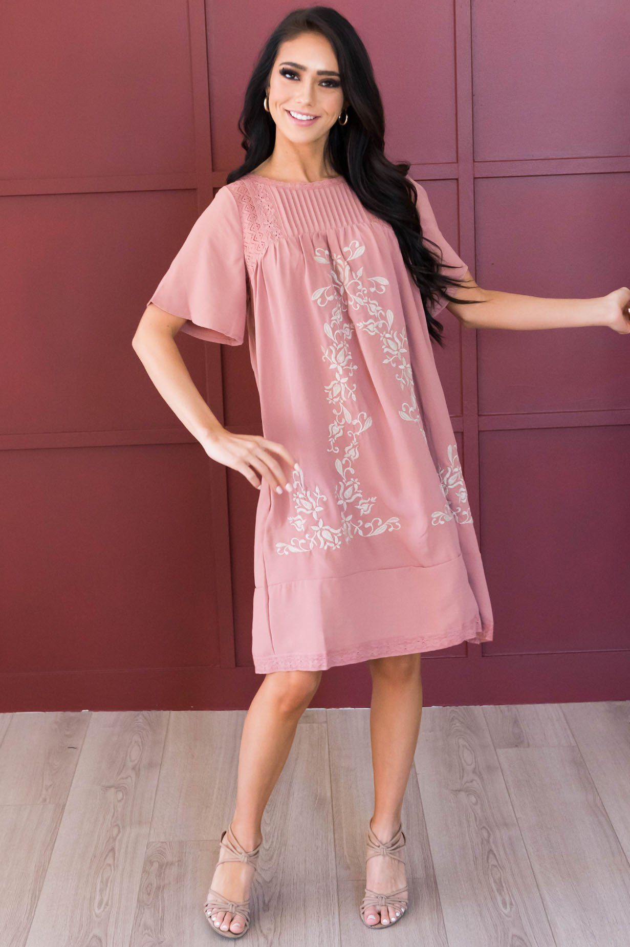 The Paige Embroidered Shift Dress Modest Dresses vendor-unknown