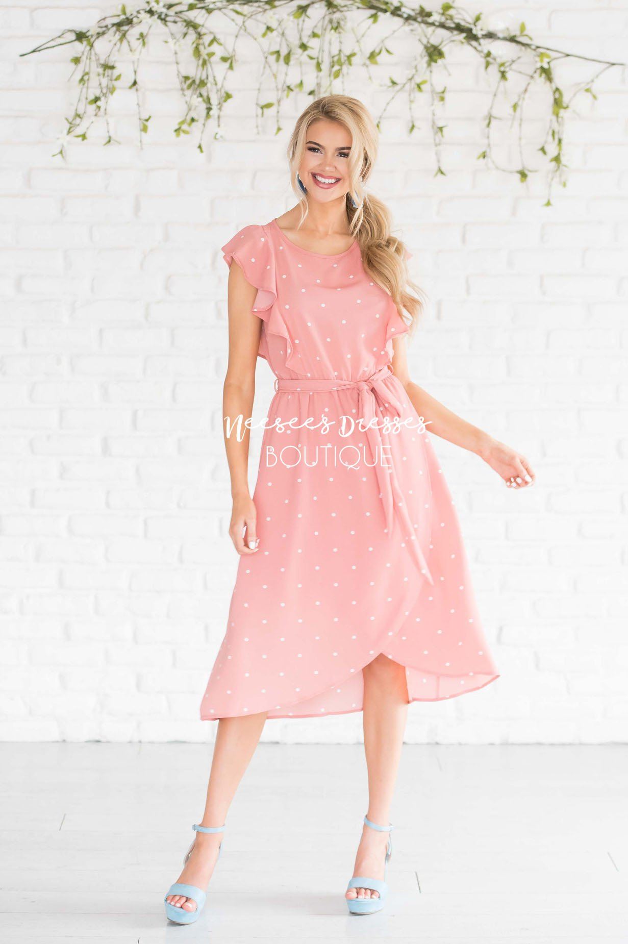 The Kynlei Polka Dotted Dress Modest Dresses vendor-unknown