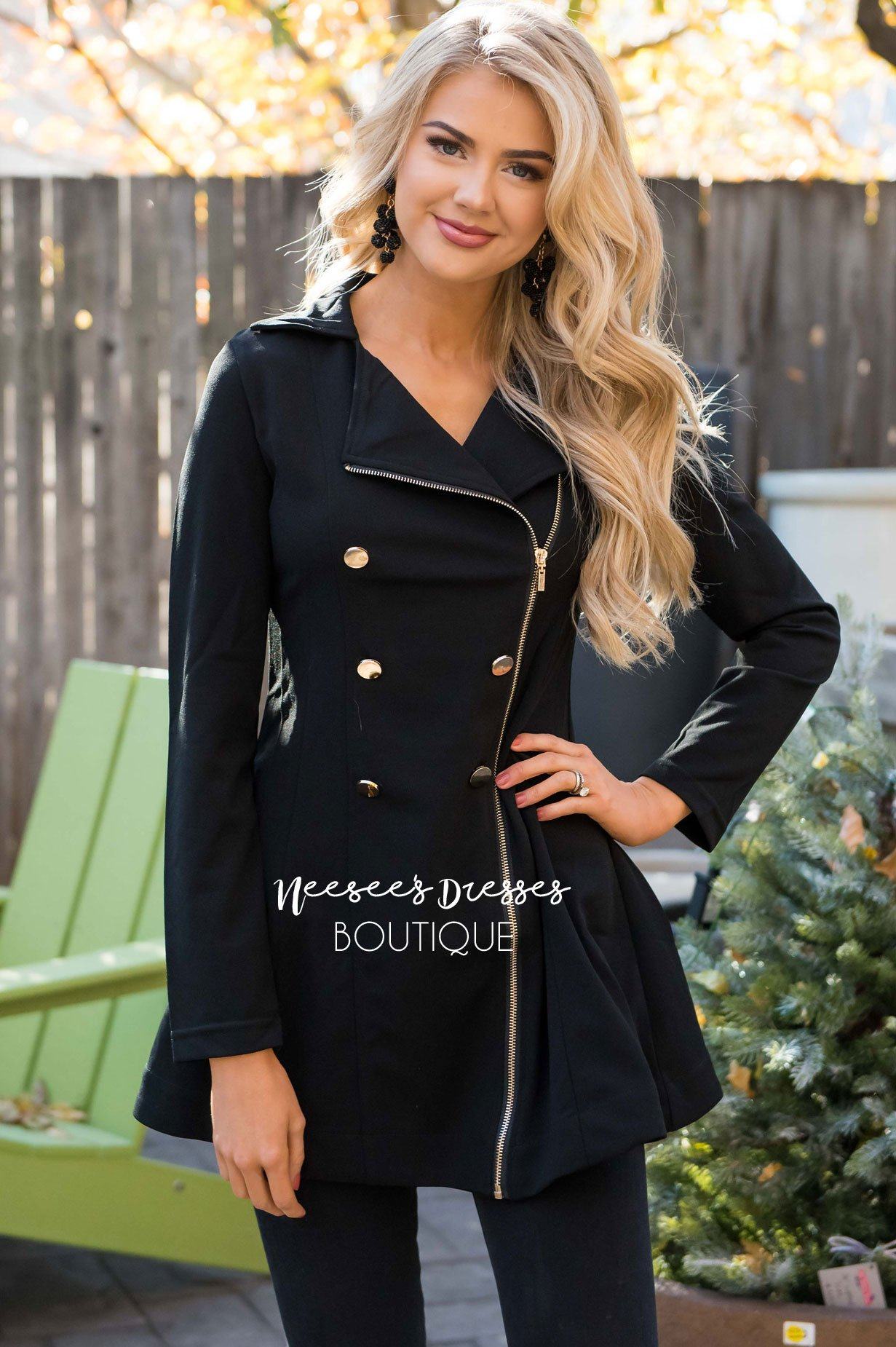 Beautiful Gold Button Peacoat Tops vendor-unknown