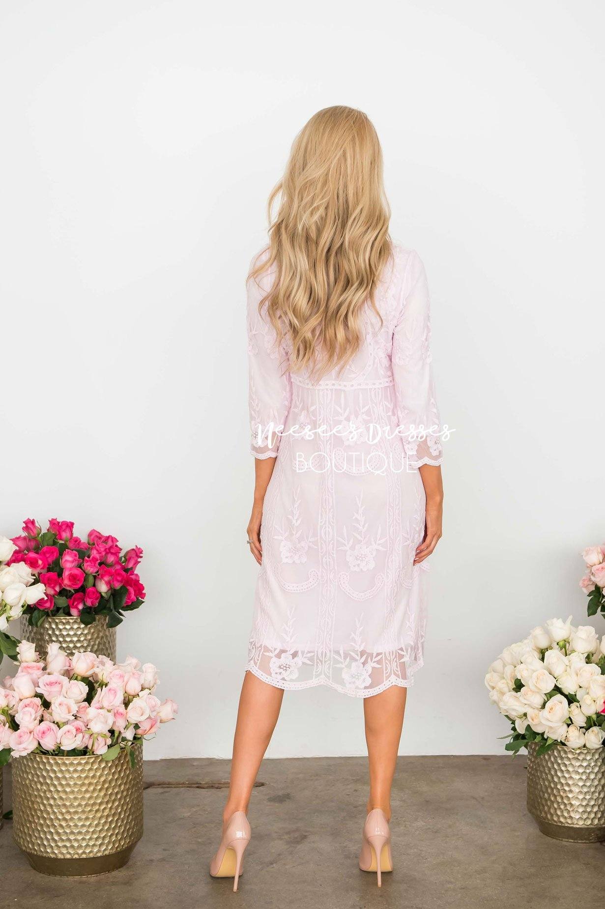 Day Dreamer Lace Dress in Pastel Pink Modest Dresses vendor-unknown