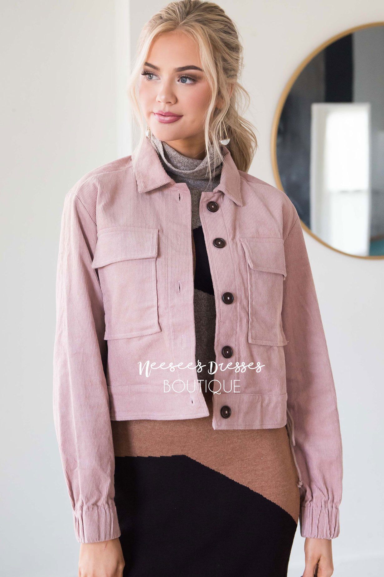 Dusty Pink Corduroy Jacket Tops vendor-unknown