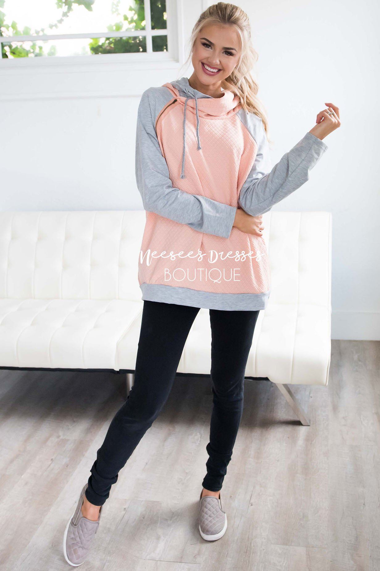 Shoulder Zip Double Hoodie Sweater Tops vendor-unknown