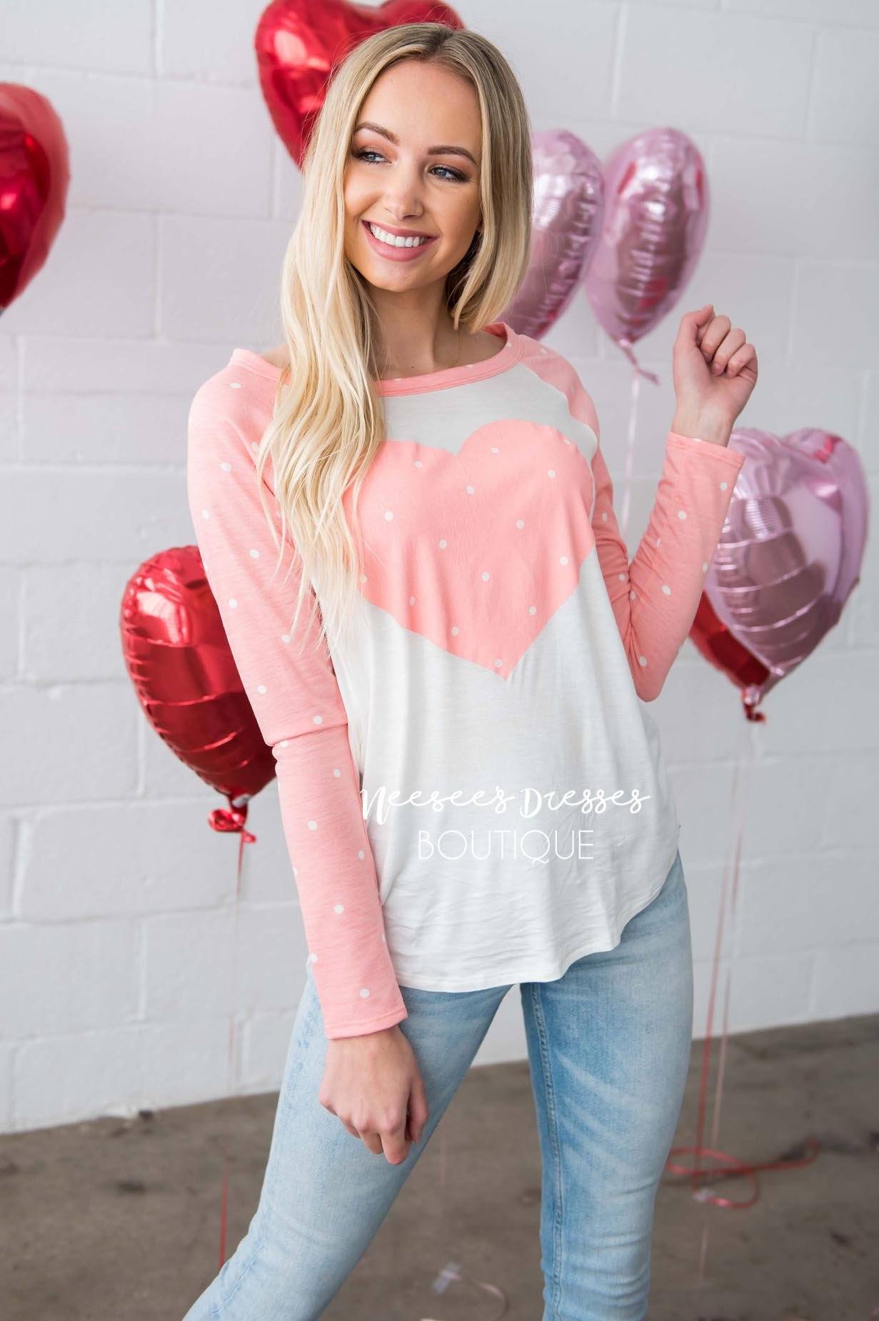 Polka Dotted Heart Baseball Tee Tops vendor-unknown
