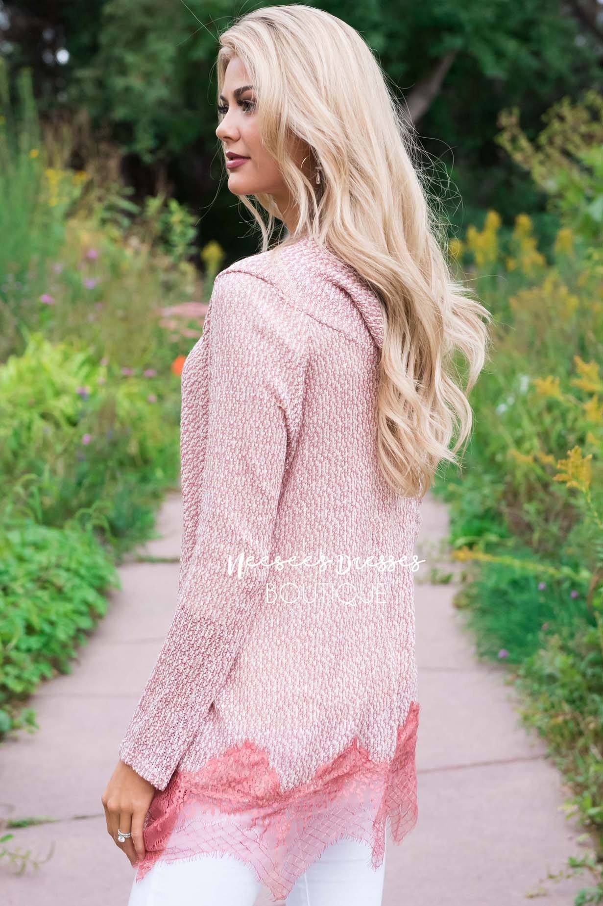 Lessons In Love Lace Trim Sweater Tops vendor-unknown