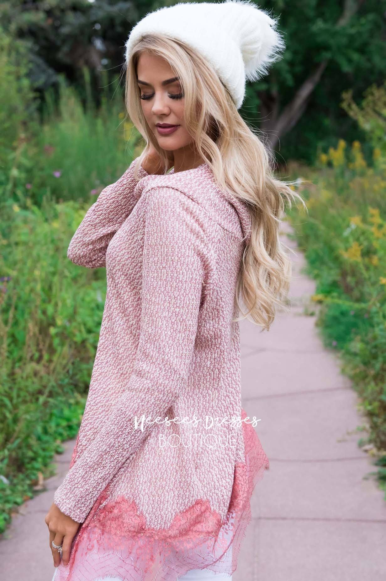 Lessons In Love Lace Trim Sweater Tops vendor-unknown