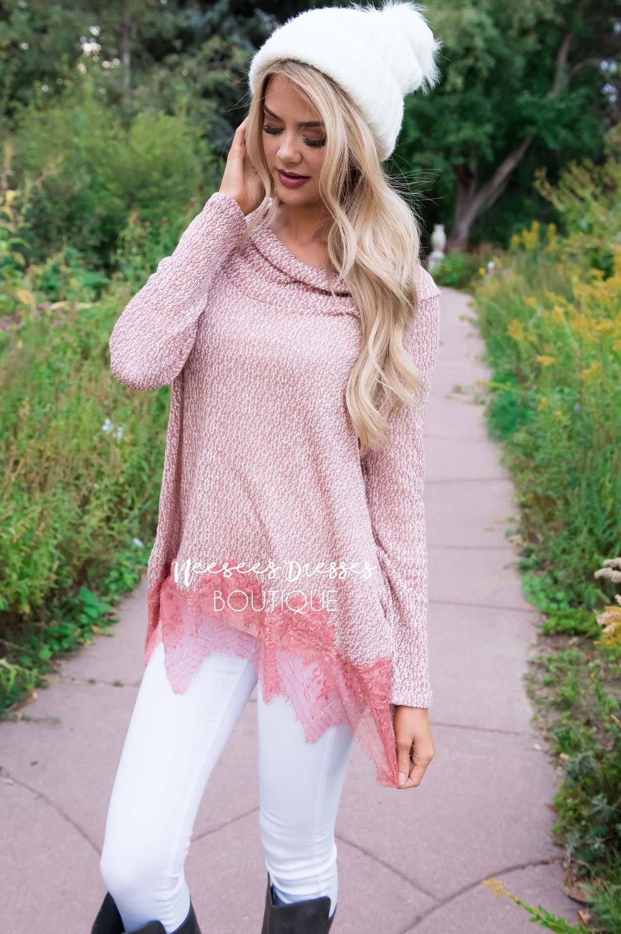 Lessons In Love Lace Trim Sweater Tops vendor-unknown