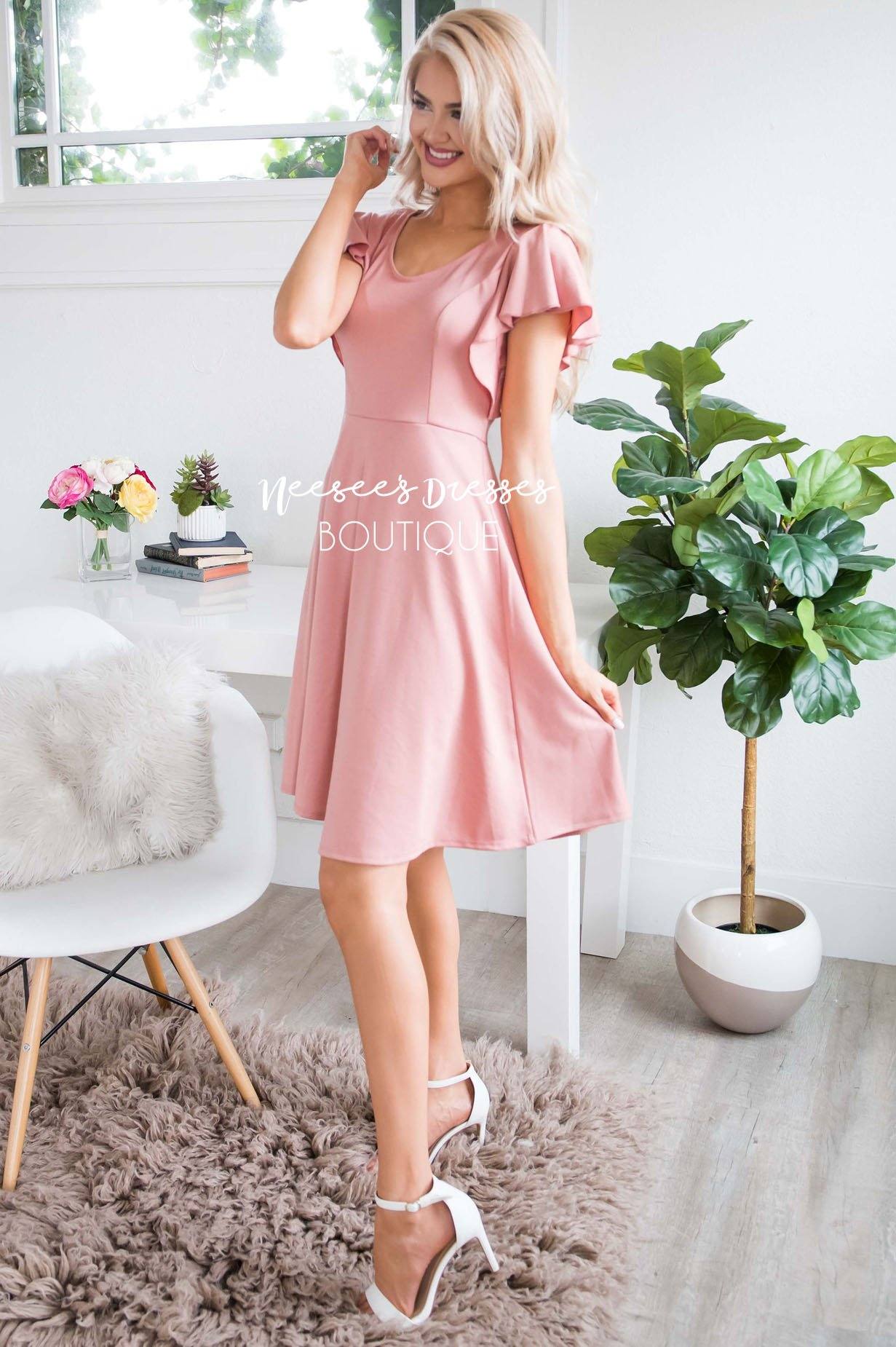 The Daisie Ruffle Shoulder Dress Modest Dresses vendor-unknown