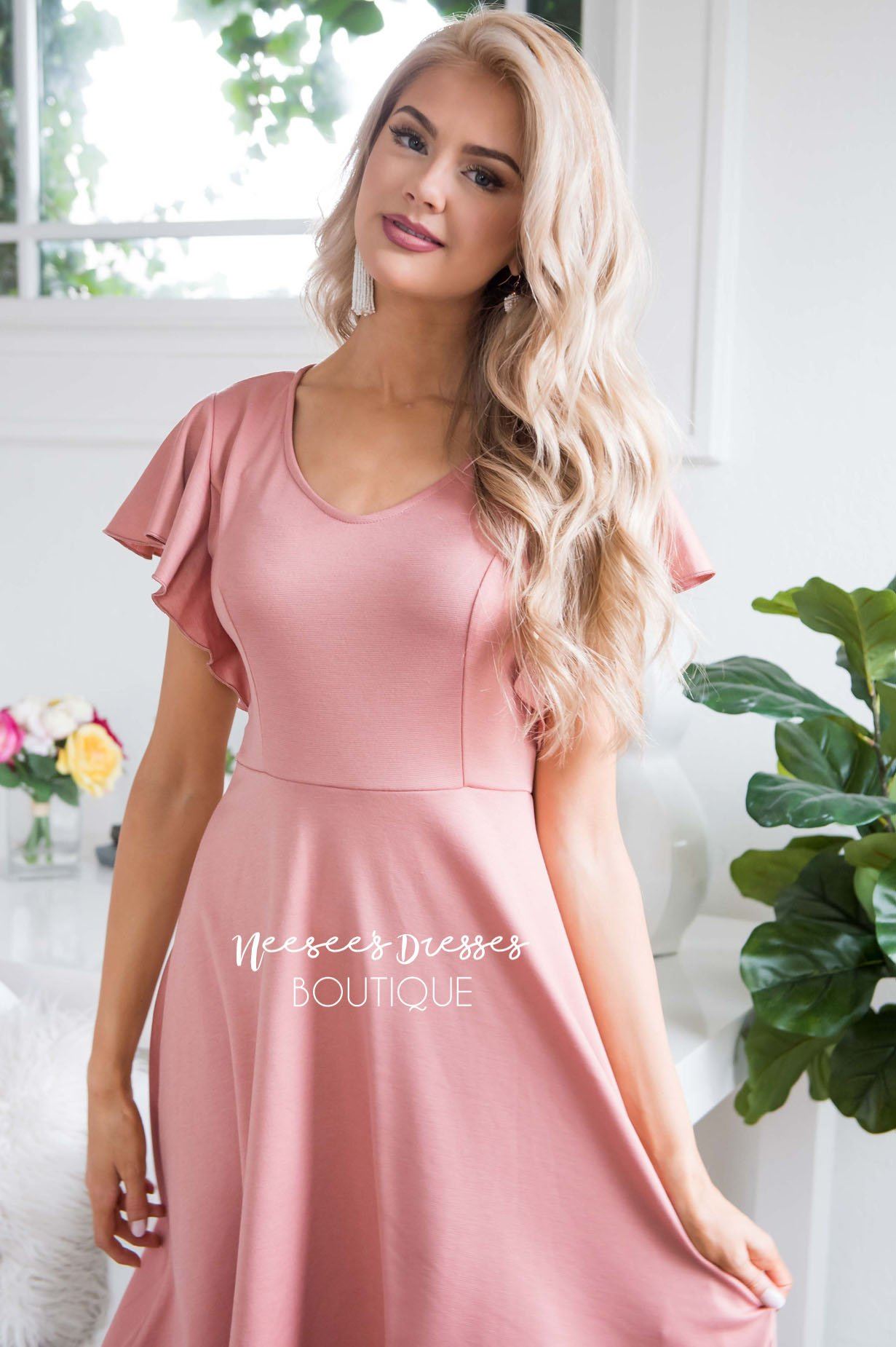 The Daisie Ruffle Shoulder Dress Modest Dresses vendor-unknown