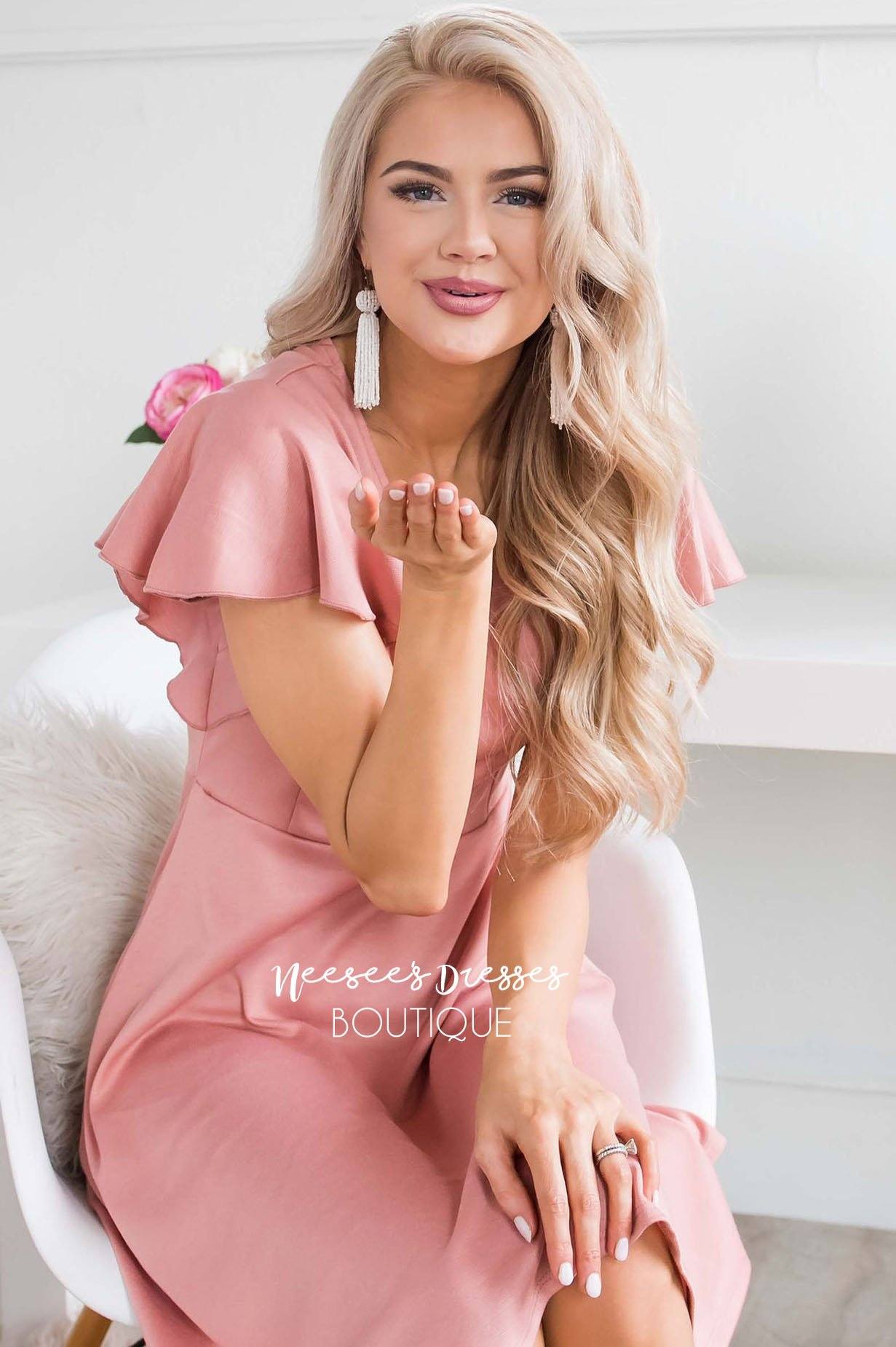 The Daisie Ruffle Shoulder Dress Modest Dresses vendor-unknown