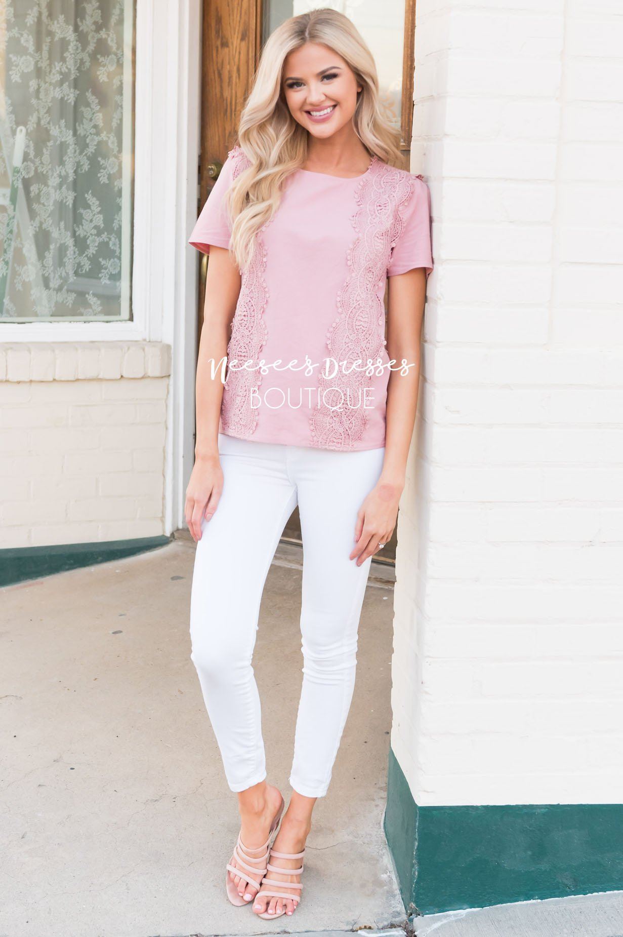 Darling Crochet Detail Modest Blouse Tops vendor-unknown