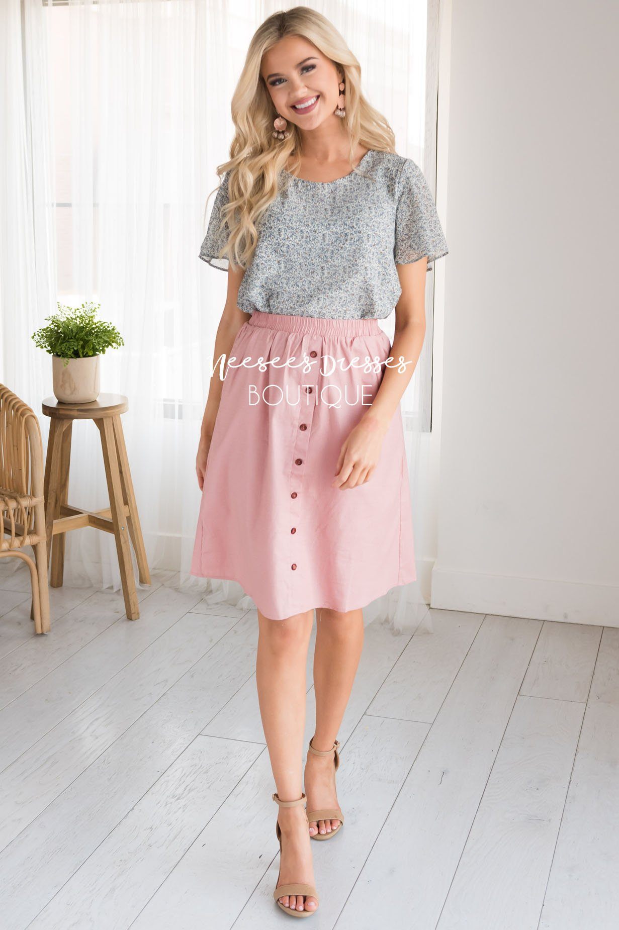Pink Button Down Detail Skirt Skirts vendor-unknown