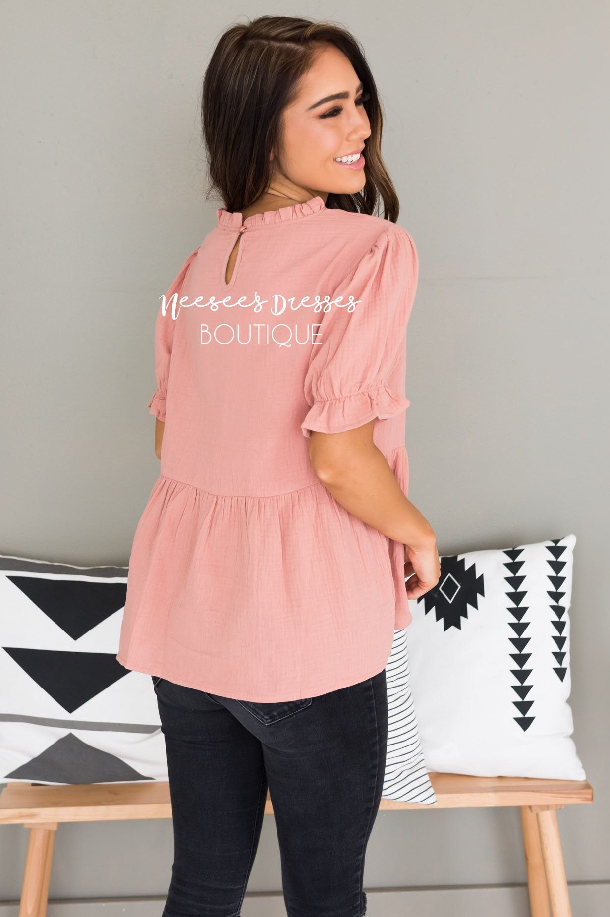 Having Fun Modest Peplum Blouse Tops vendor-unknown