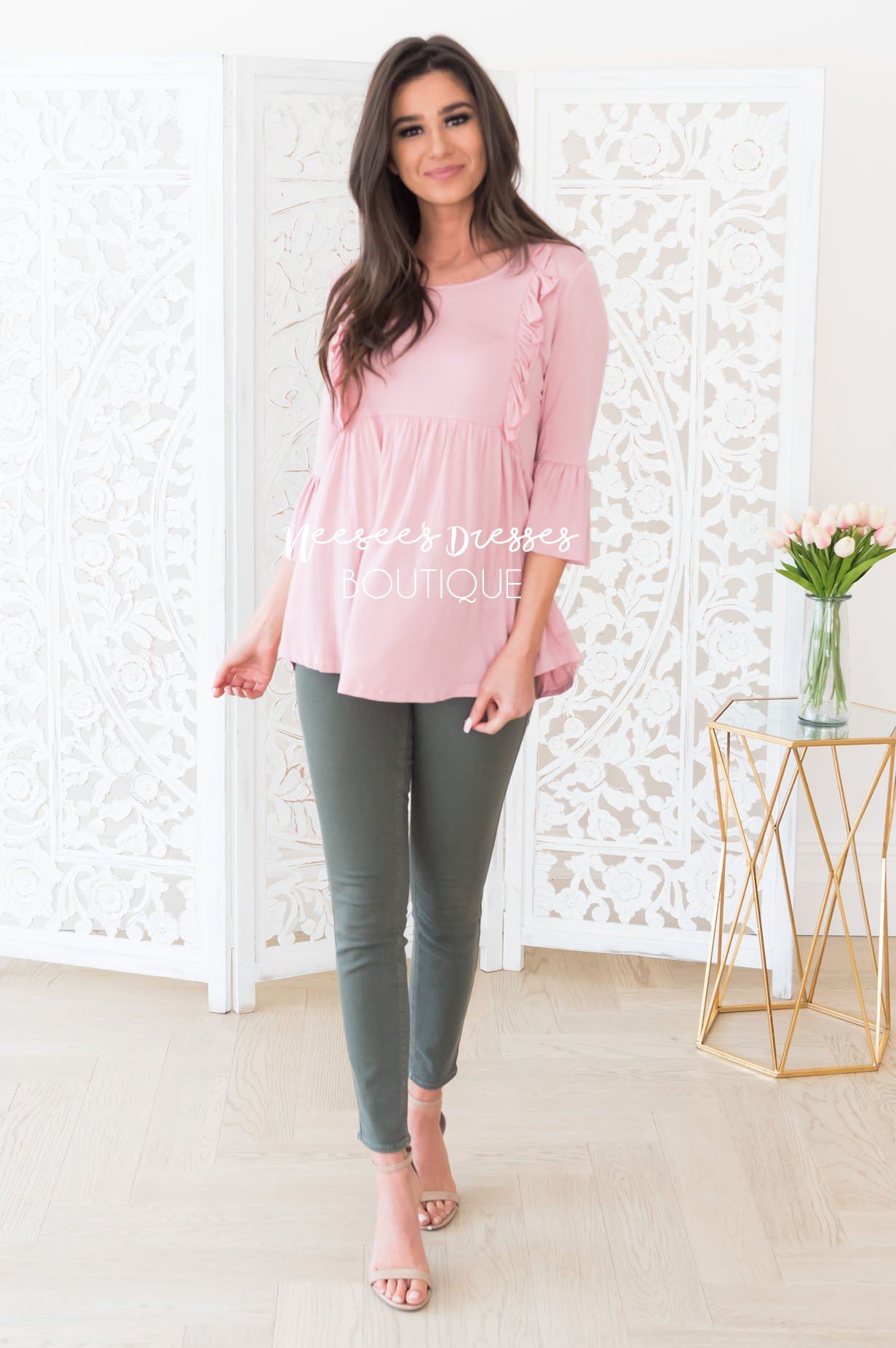 Pretty Please Modest Ruffle Blouse Tops vendor-unknown
