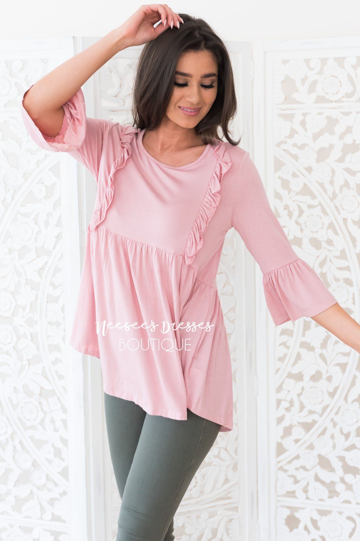 Pretty Please Modest Ruffle Blouse Tops vendor-unknown