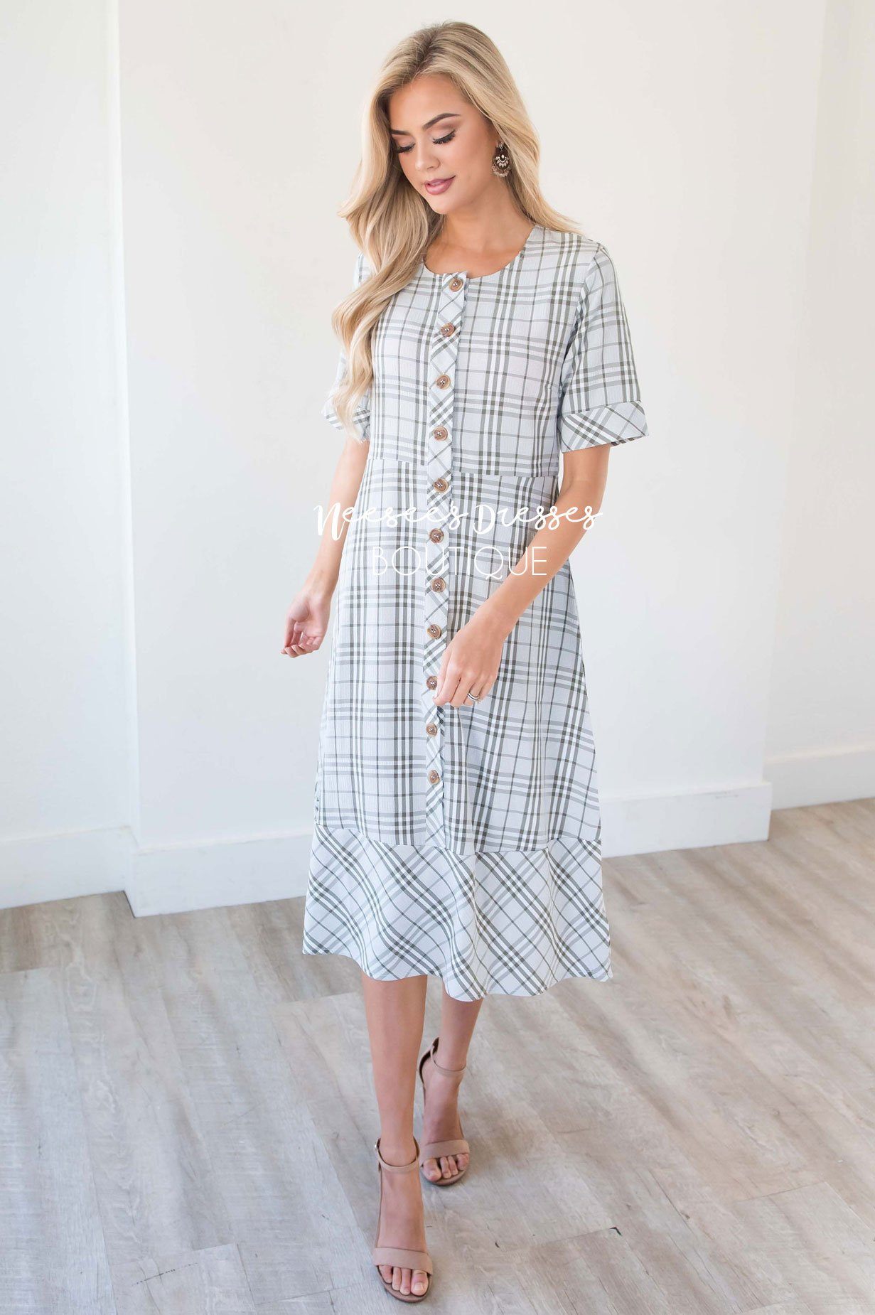 The Chateau Plaid Button Front Dress Modest Dresses vendor-unknown