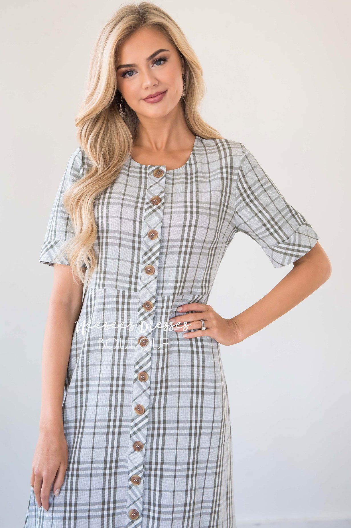 The Chateau Plaid Button Front Dress Modest Dresses vendor-unknown