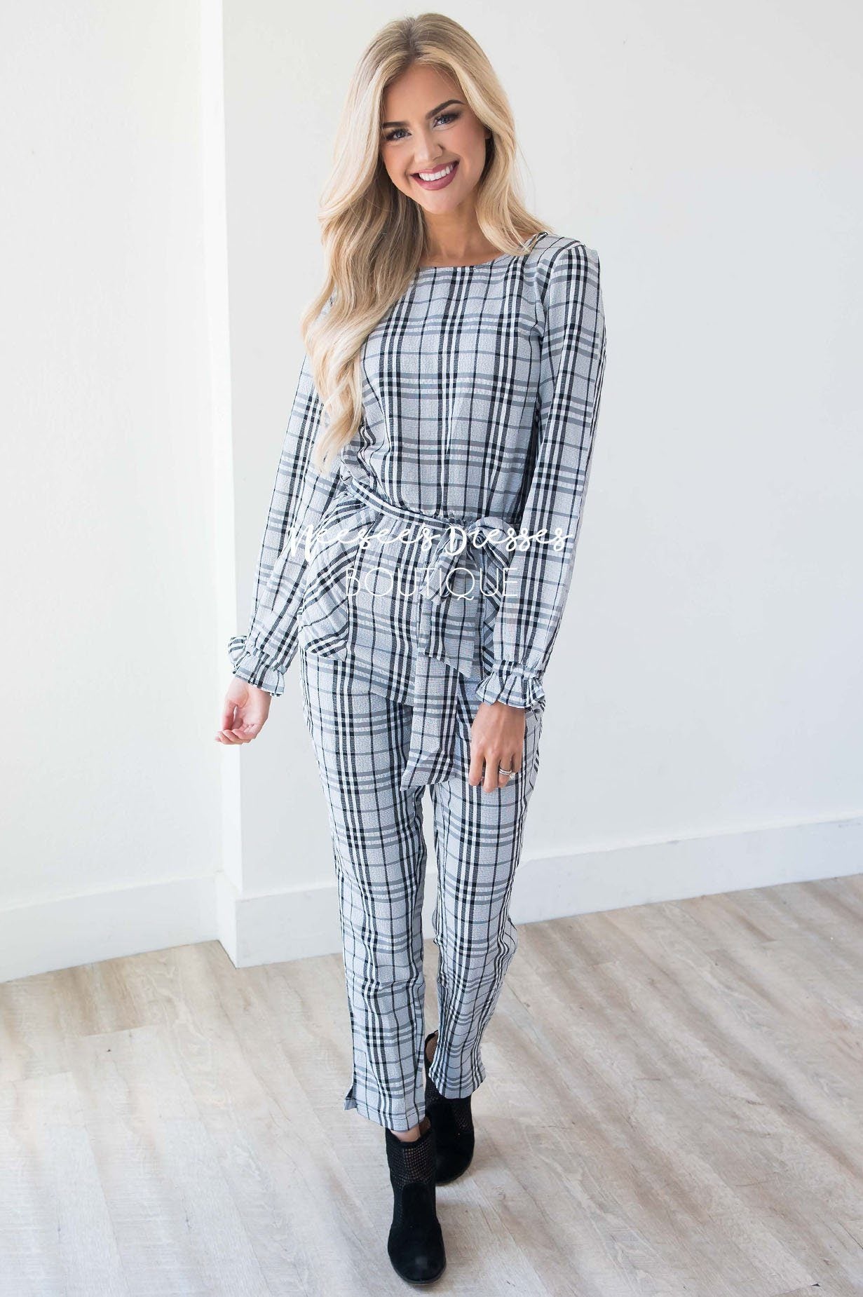 The Lurlene Plaid Jumpsuit Modest Dresses vendor-unknown