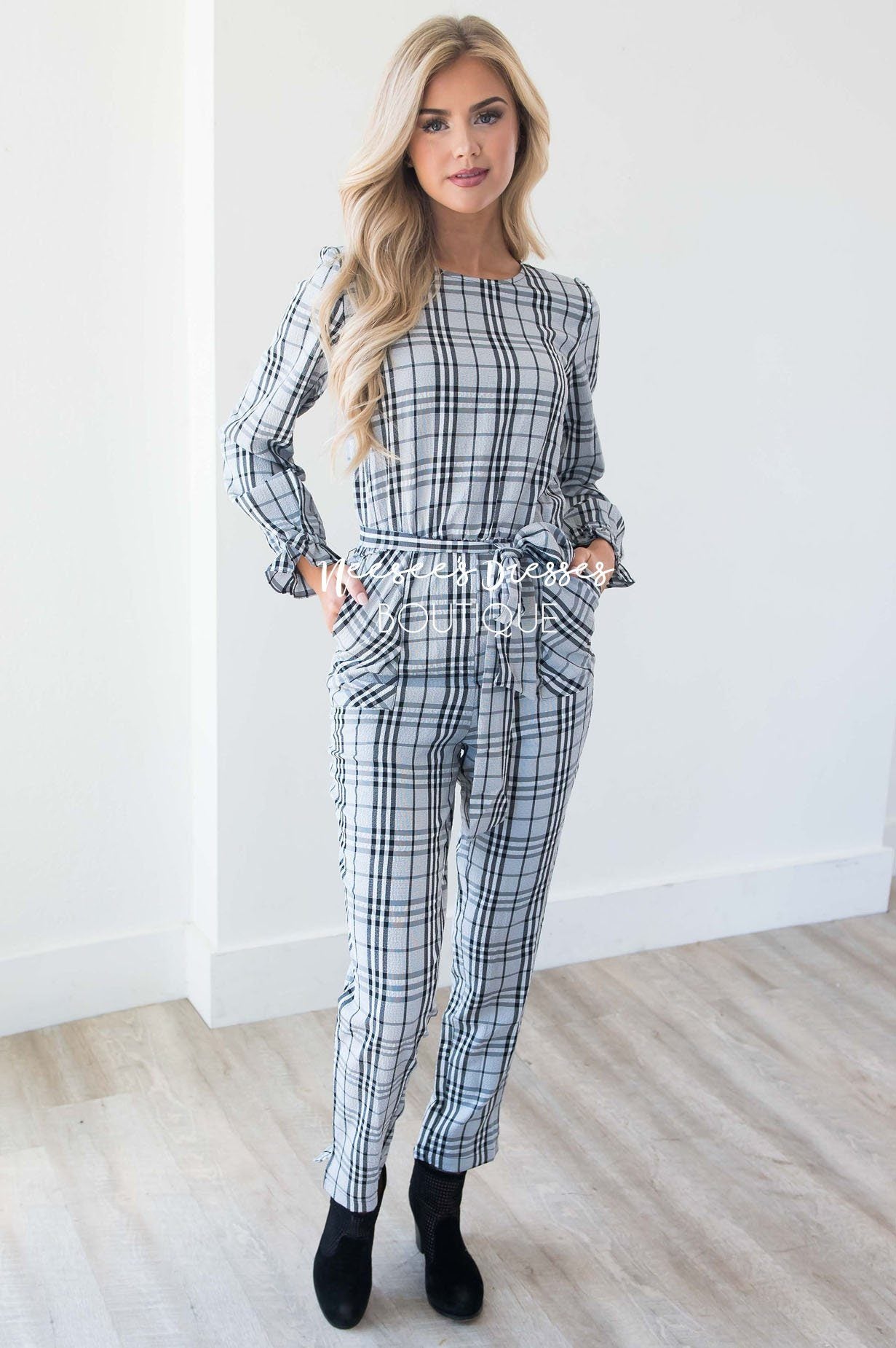 The Lurlene Plaid Jumpsuit Modest Dresses vendor-unknown