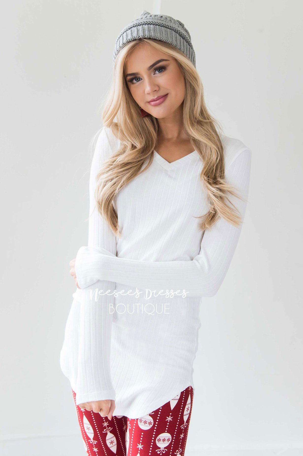 Ribbed Long Sleeve Tunic Tops vendor-unknown