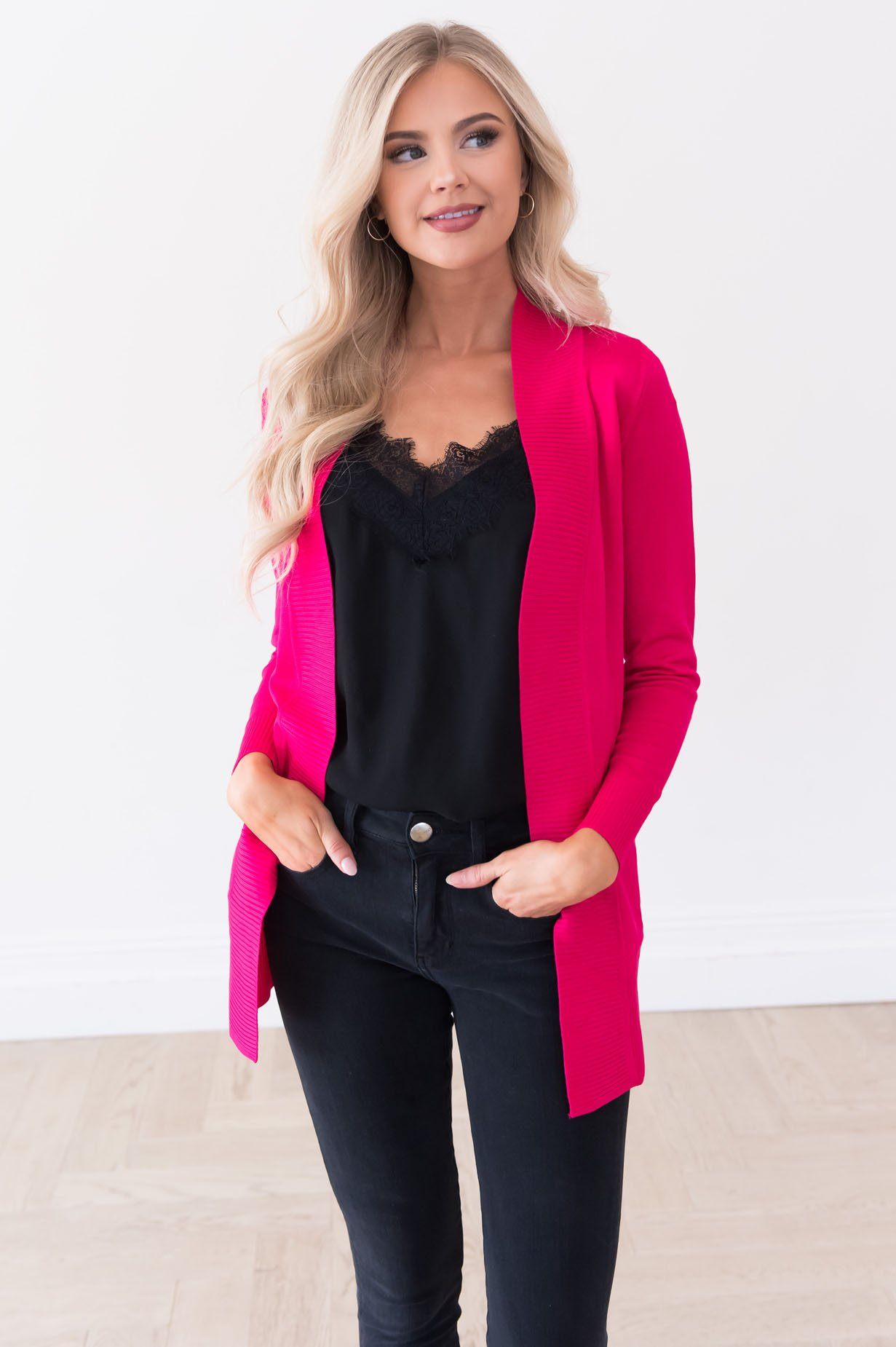 Long Distance Modest Pocket Cardigan Tops vendor-unknown