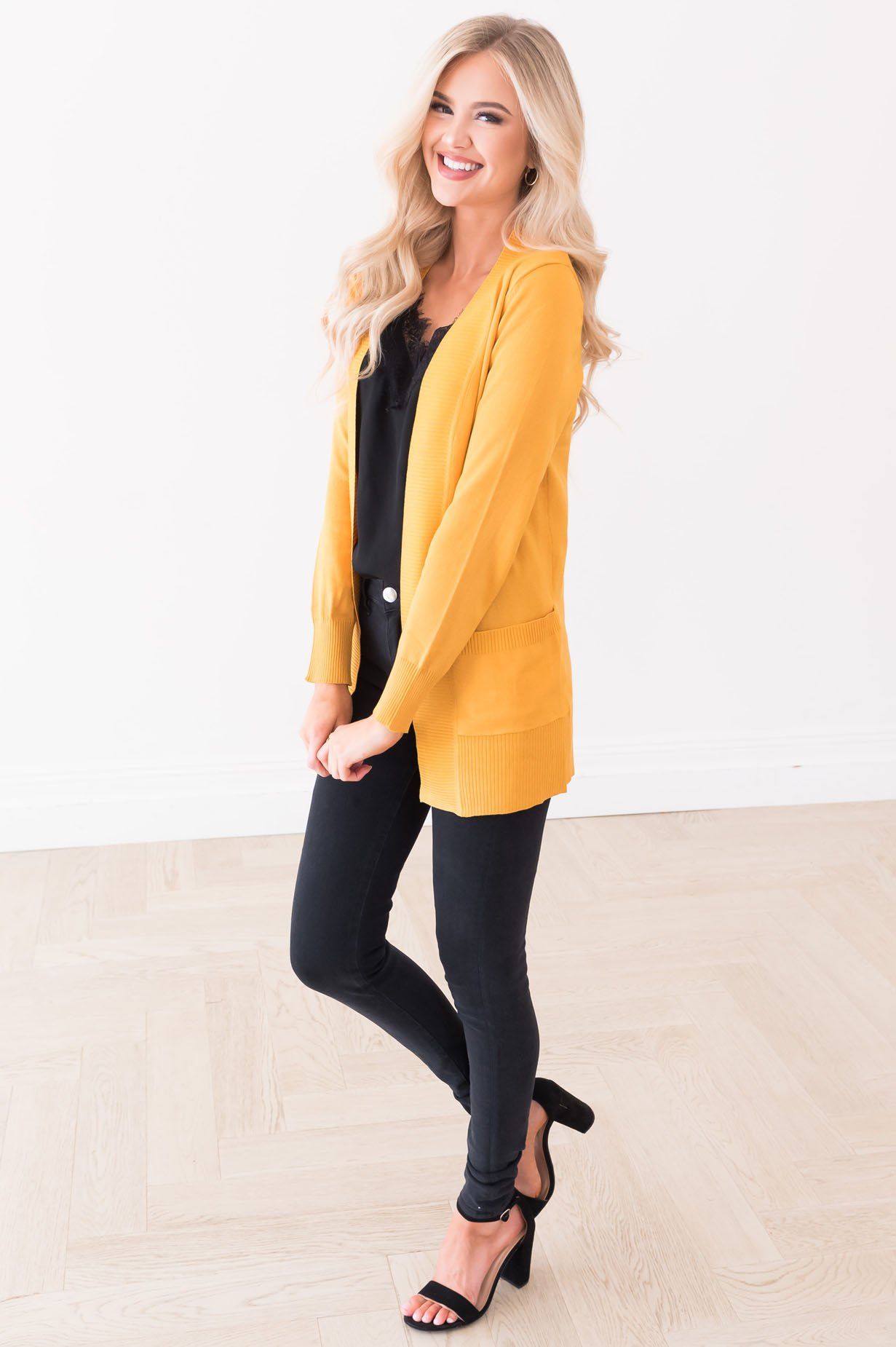 Long Distance Modest Pocket Cardigan Tops vendor-unknown