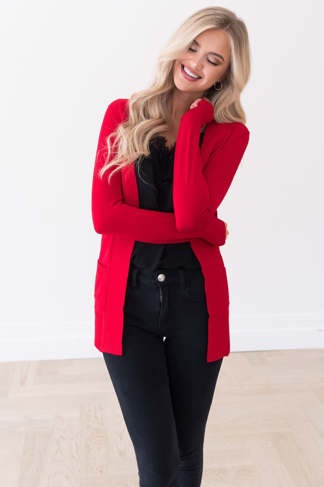 Long Distance Modest Pocket Cardigan Tops vendor-unknown