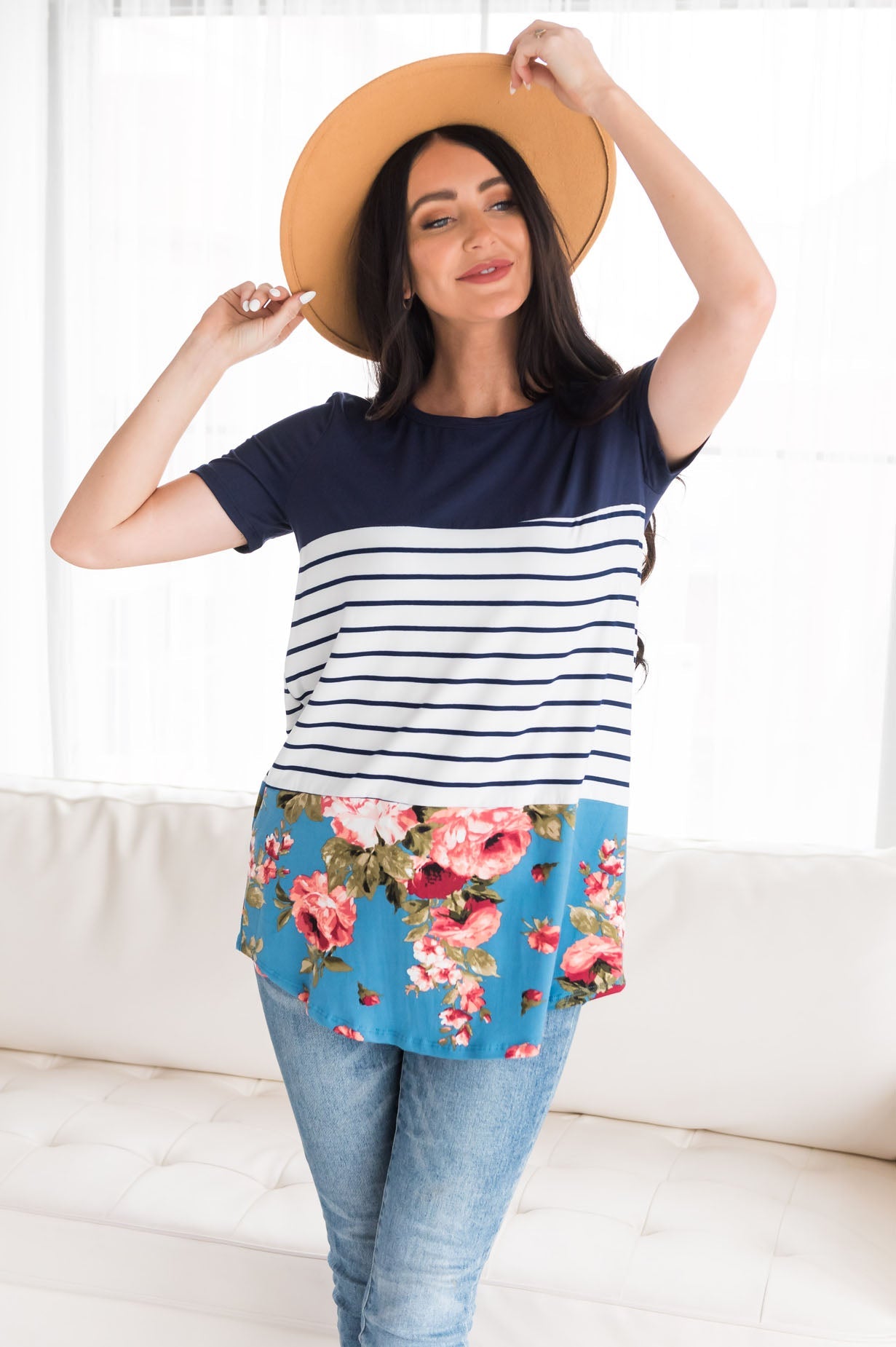 Blissful Modest Color Block Top Modest Dresses vendor-unknown