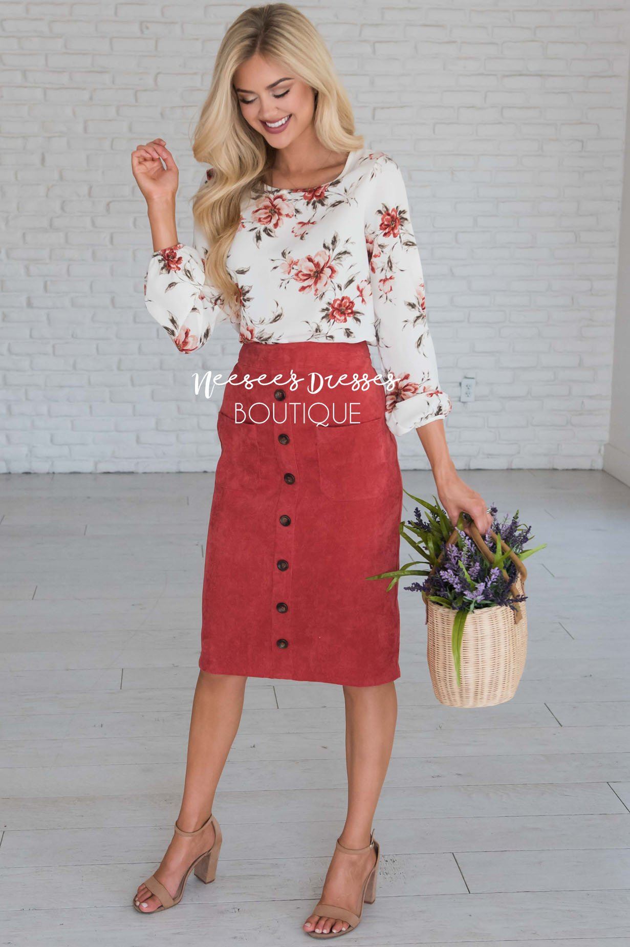 Corduroy Button Detail Skirt Skirts vendor-unknown