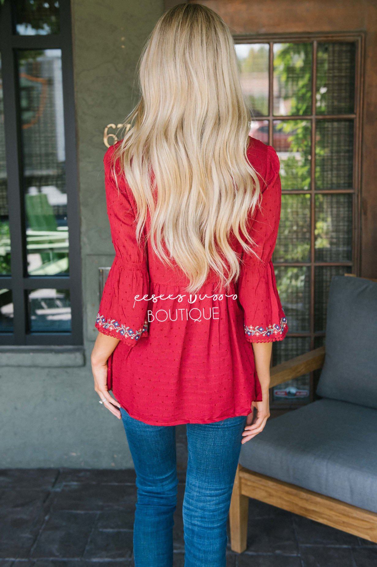 Vivid Fall Embroidered Peplum Top Tops vendor-unknown