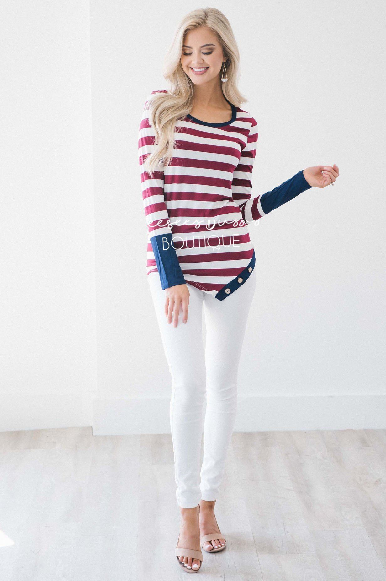 Cutie Stripes & Buttons Top Tops vendor-unknown