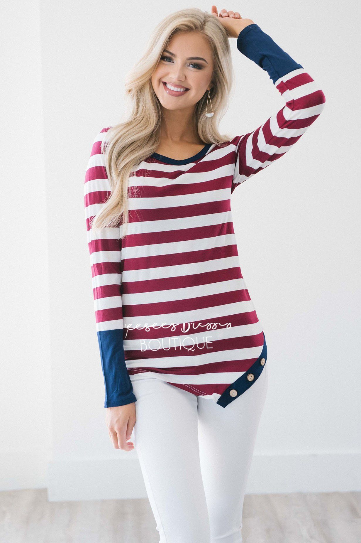 Cutie Stripes & Buttons Top Tops vendor-unknown