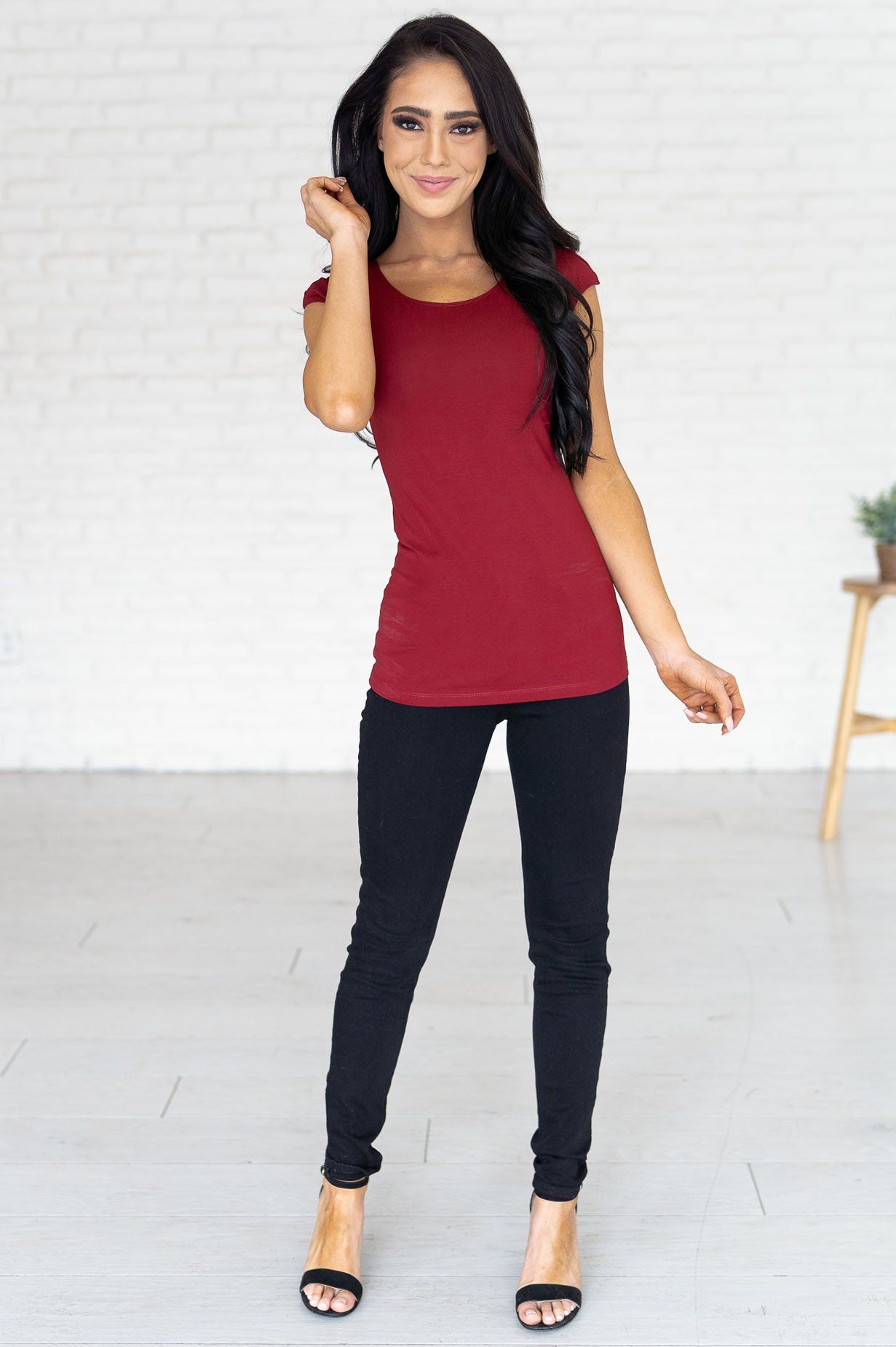 Cap Sleeve Modest Layering Tee Tops vendor-unknown
