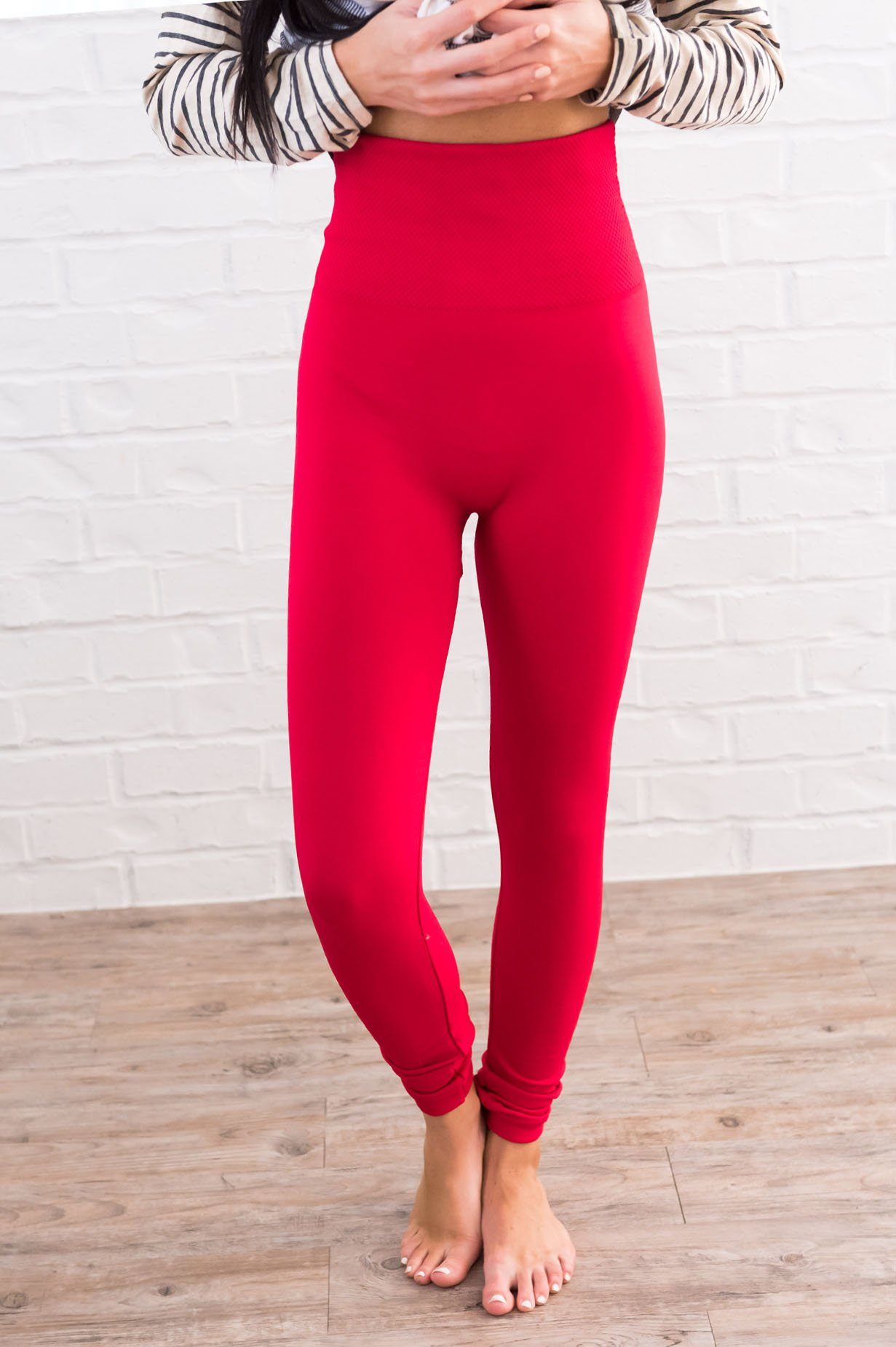 Red Fleece Leggings Accessories & Shoes vendor-unknown