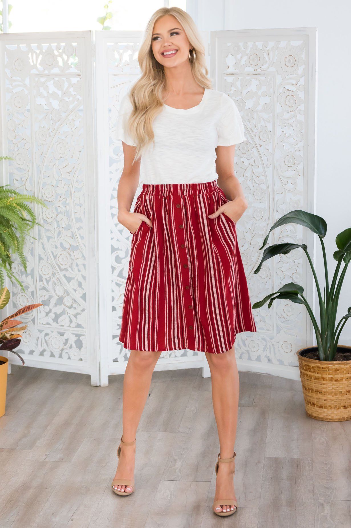 Burst Of Joy Striped Button Skirt Modest Dresses vendor-unknown