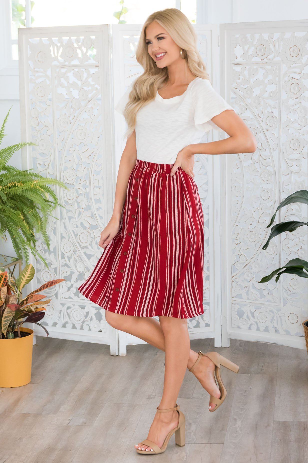 Burst Of Joy Striped Button Skirt Modest Dresses vendor-unknown