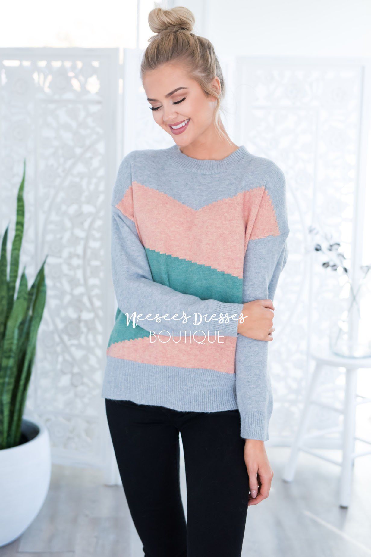 Retros Back Geometric Block Sweater Tops vendor-unknown