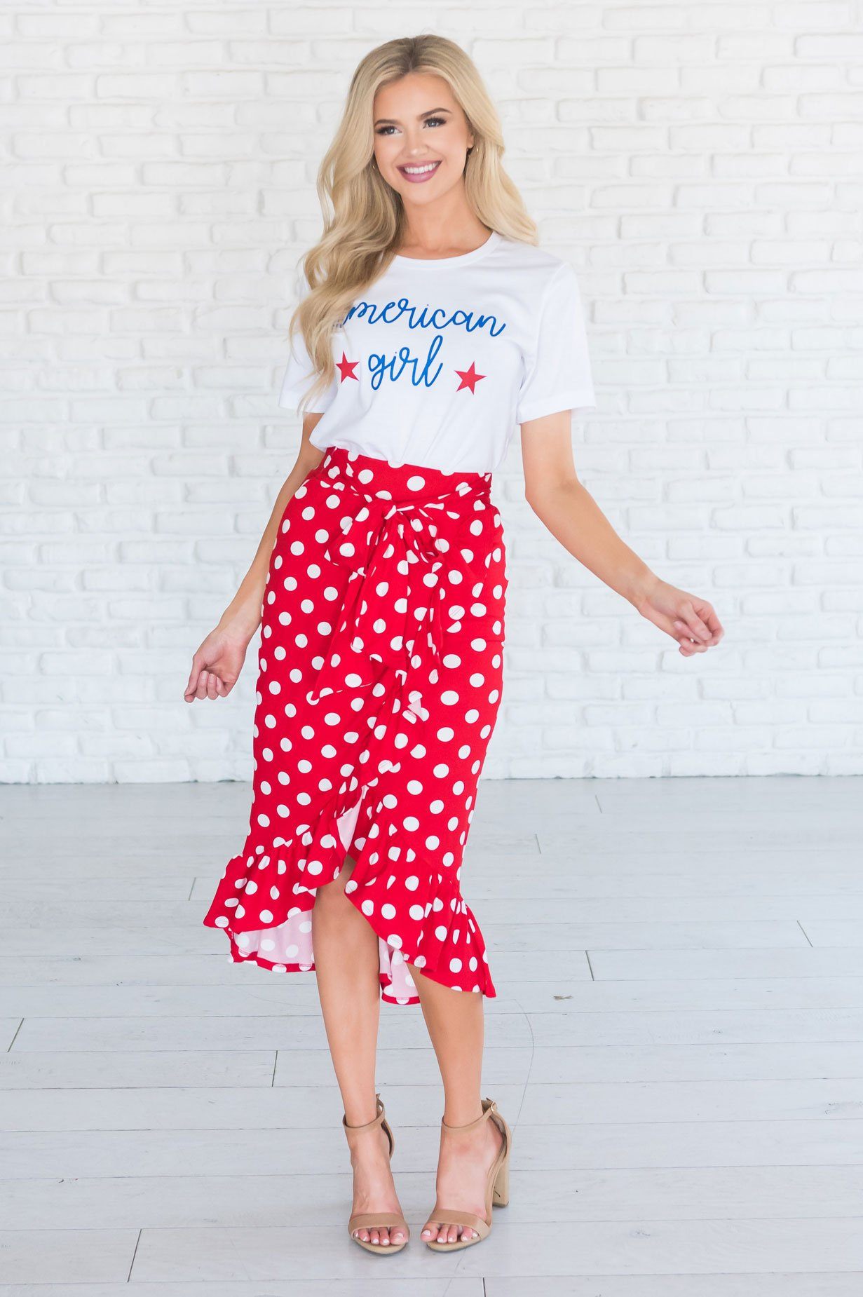 Home of the Lovely Tie Front Ruffle skirt Modest Dresses vendor-unknown