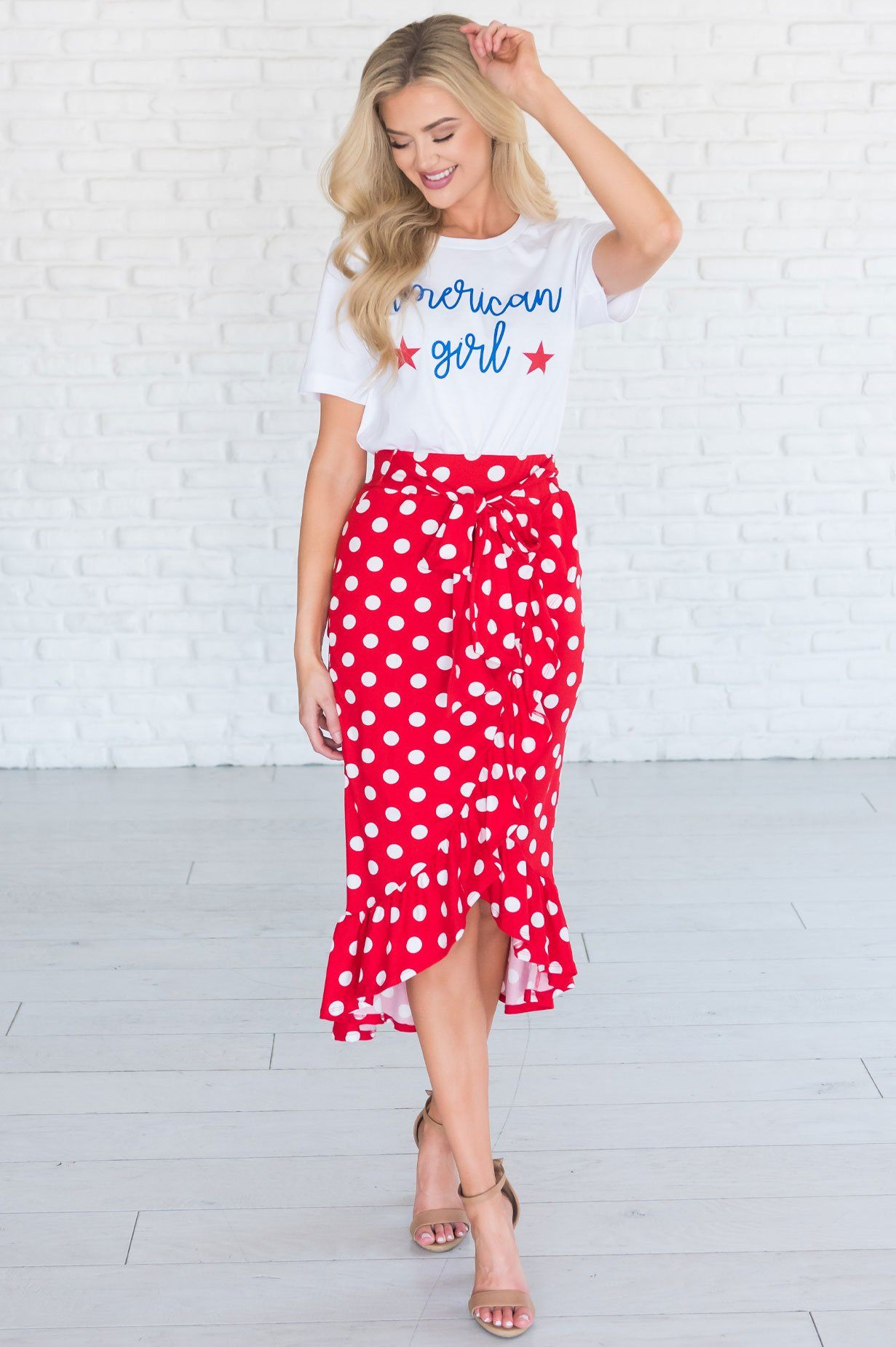 Home of the Lovely Tie Front Ruffle skirt Modest Dresses vendor-unknown